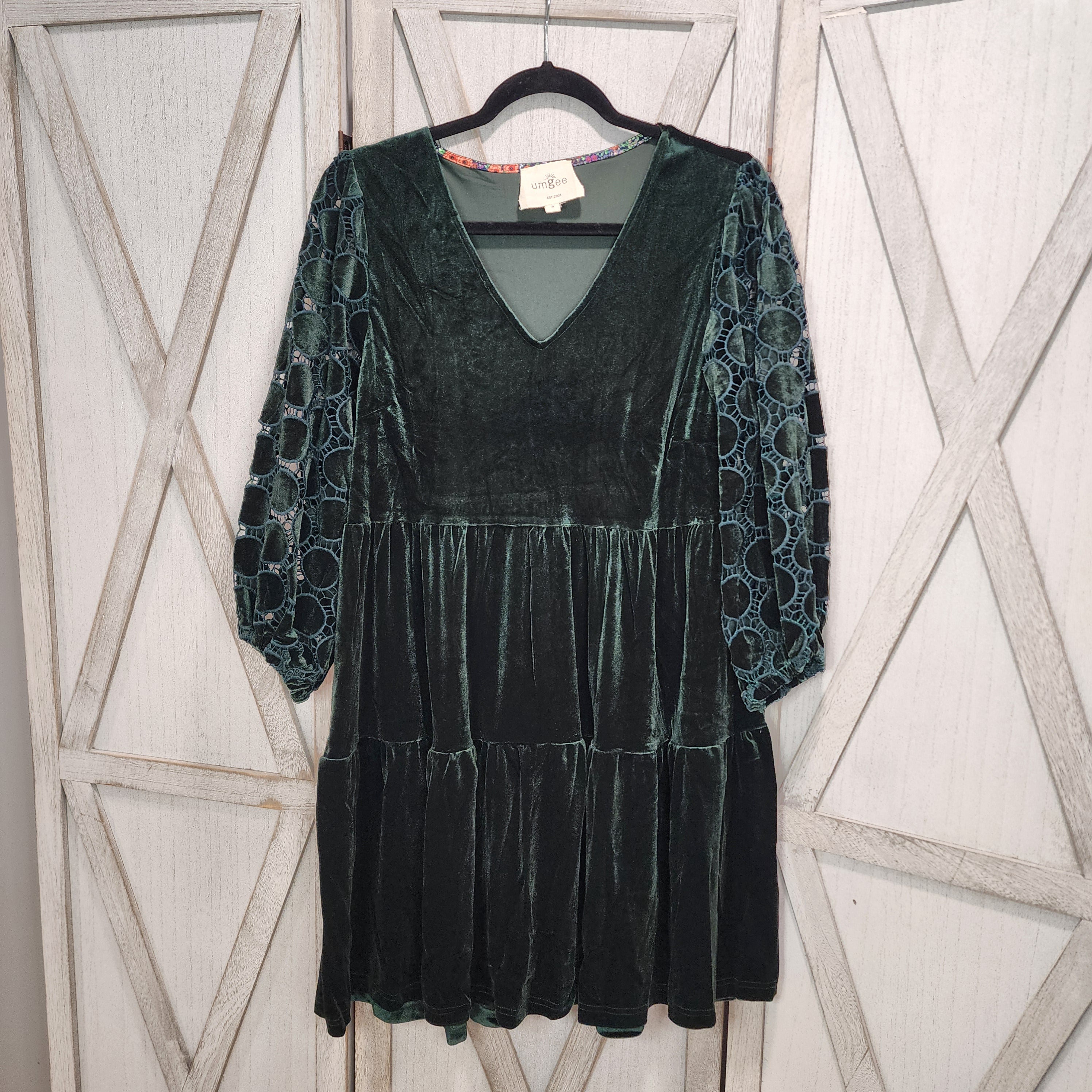 Tiered Velvet Three Quarter Dress