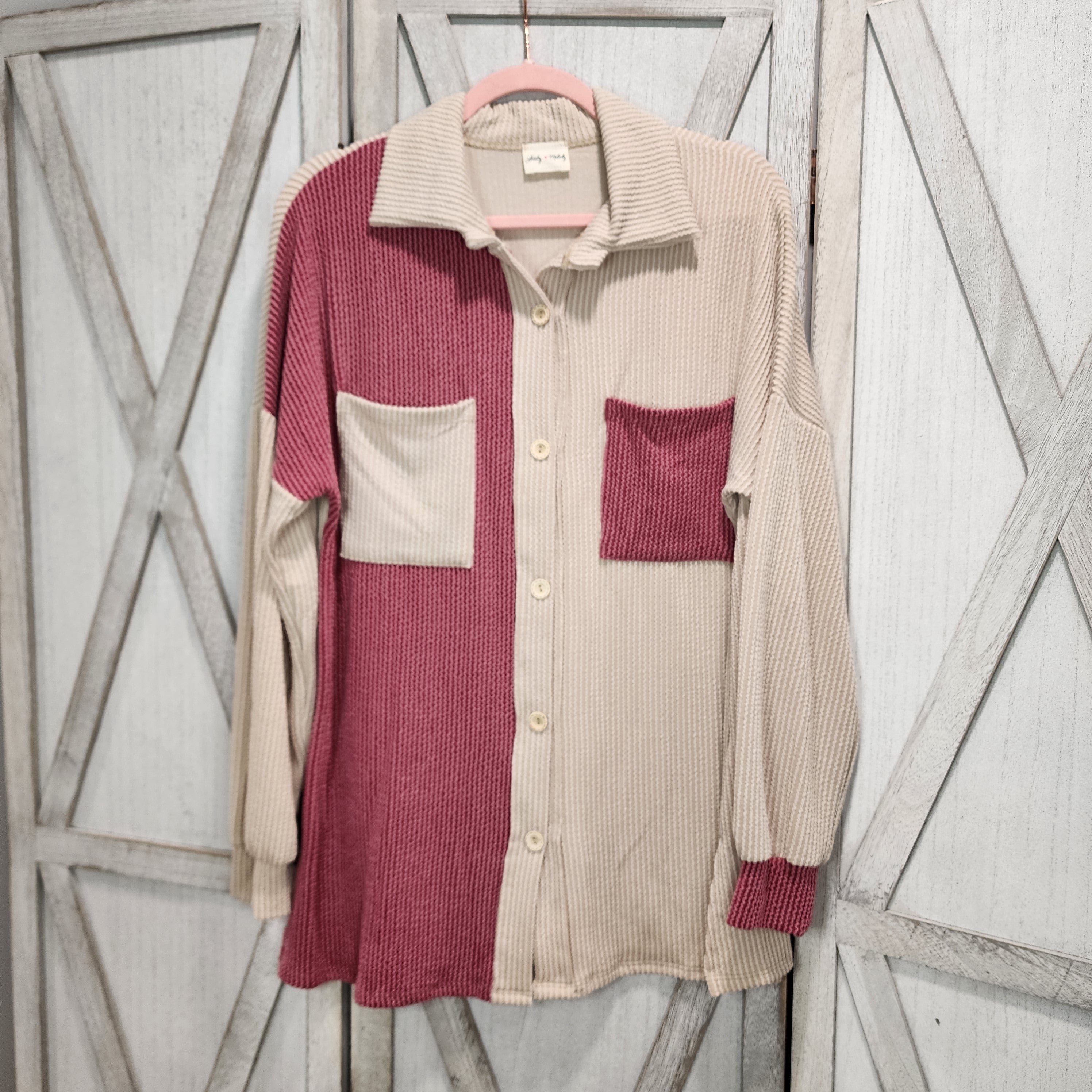 Ribbed Colorblock Shacket