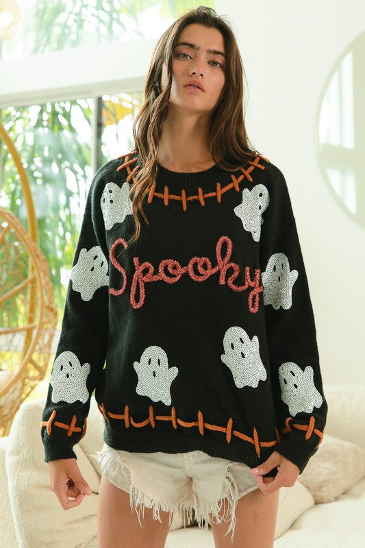 Spooky Stitch Detail Sequin Sweater