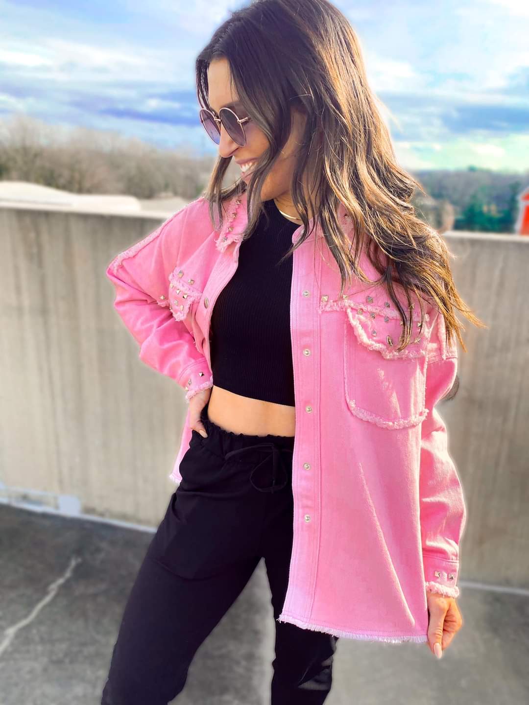 The Katrina Pink Ribbon Studded Jacket