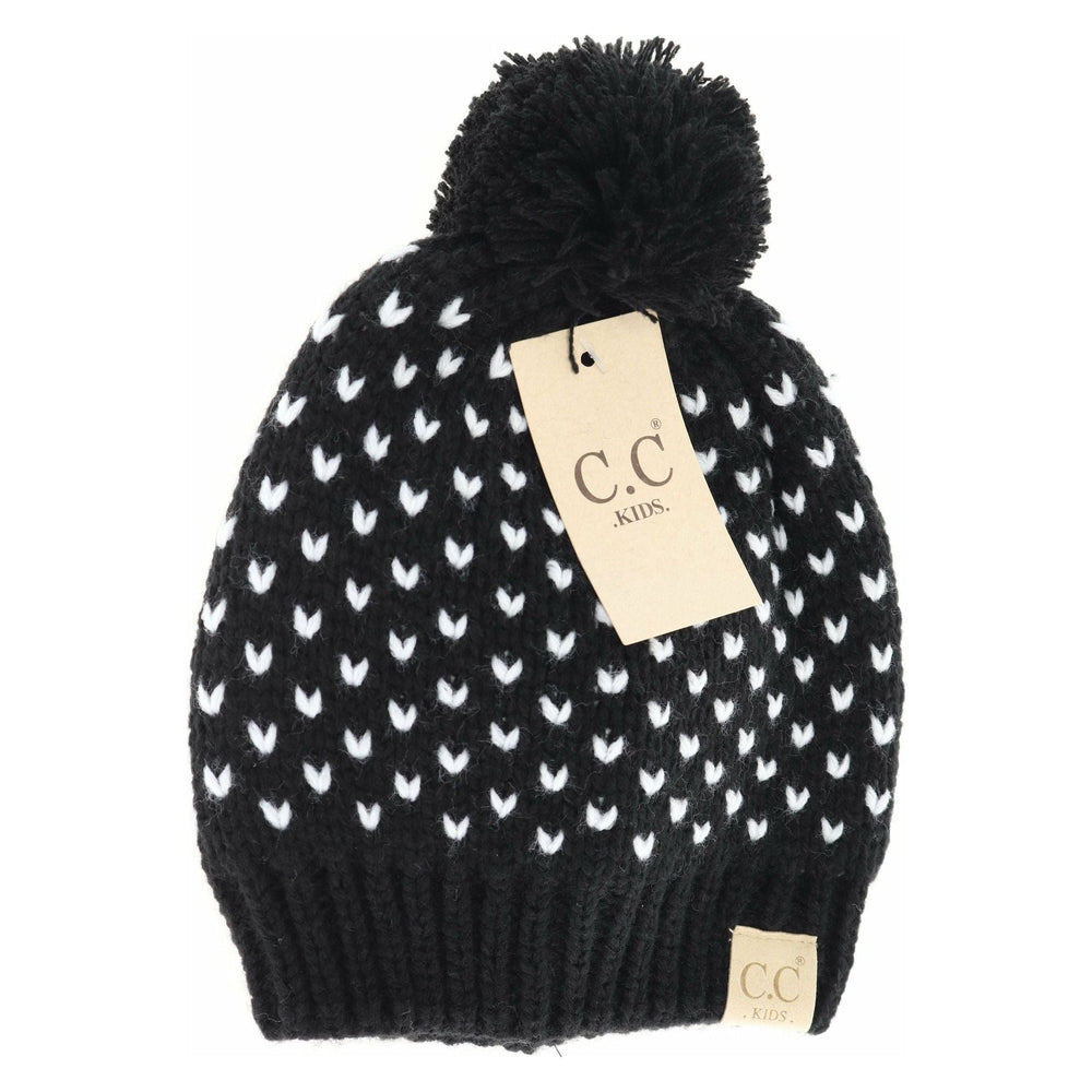 Kids CC Heart Knit Pom Beanie