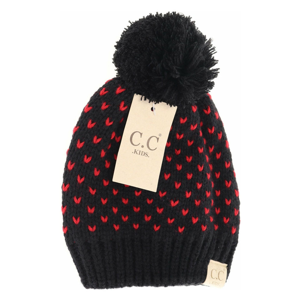 Kids CC Heart Knit Pom Beanie