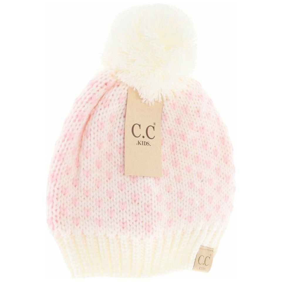 Kids CC Heart Knit Pom Beanie