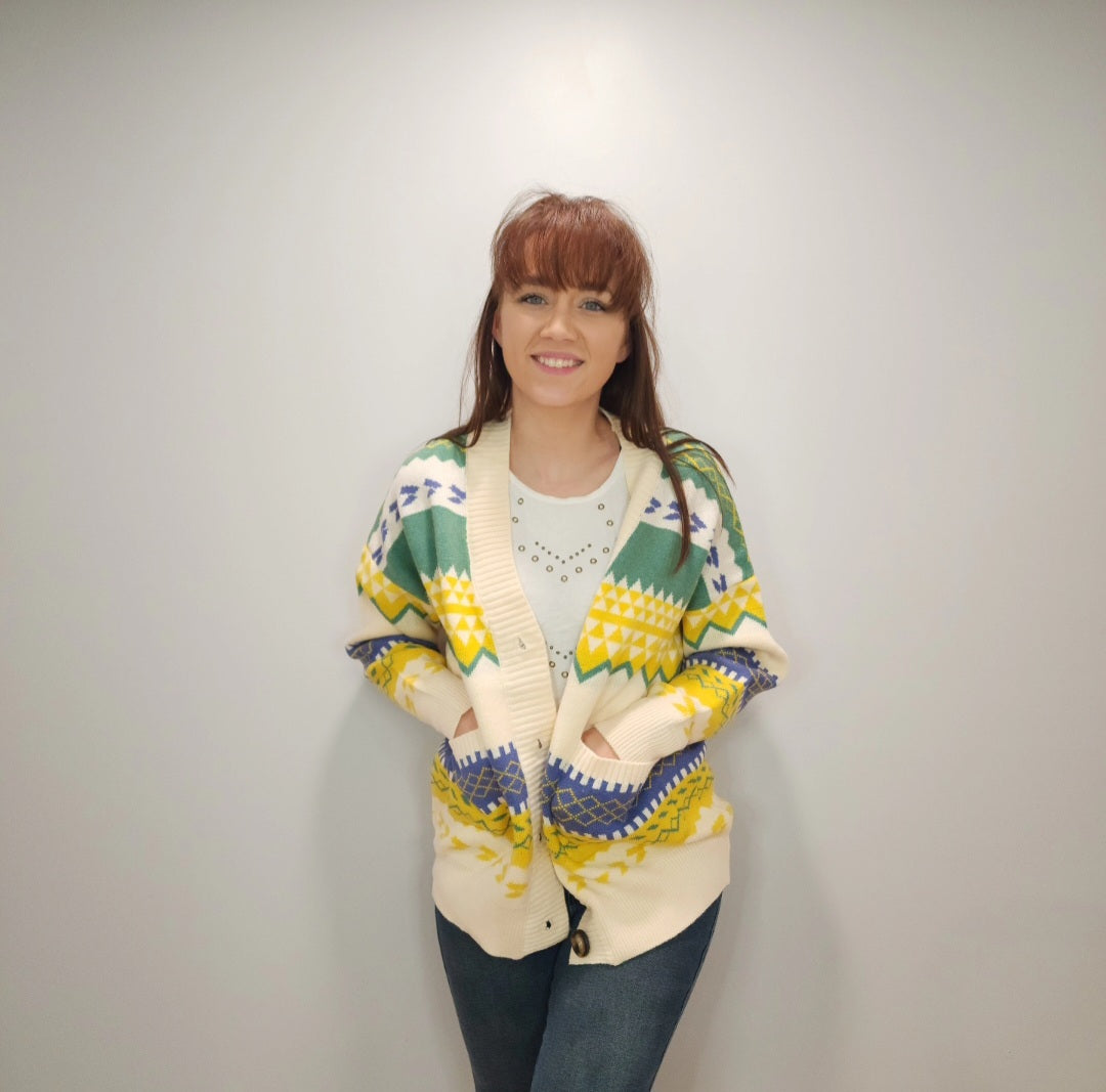 Geometric Button Down Cardigan