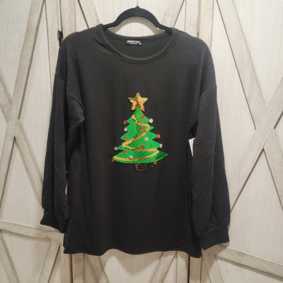 Ribbed Sequin Tree Patch Top