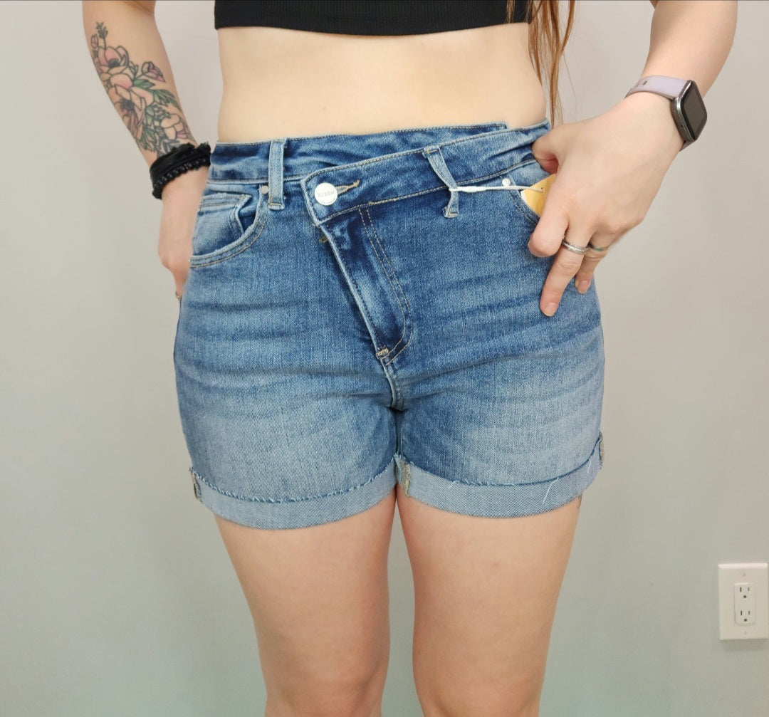 High Rise Cuffed Crossover Shorts