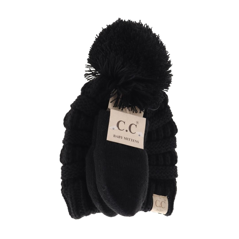 Baby CC Solid Pom Beanie/Mitten Set