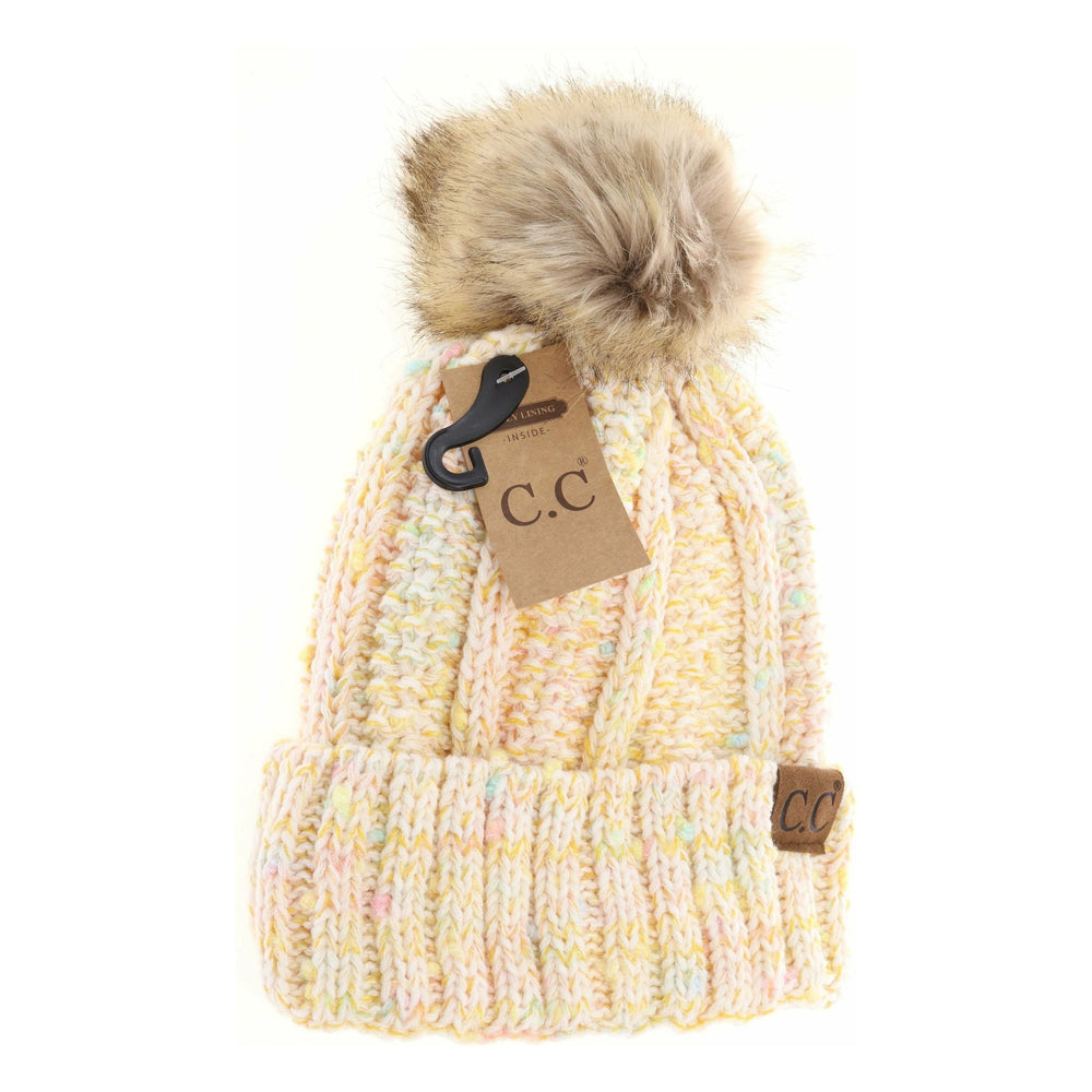 CC Fuzzy Lined Confetti Fur Pom Beanie