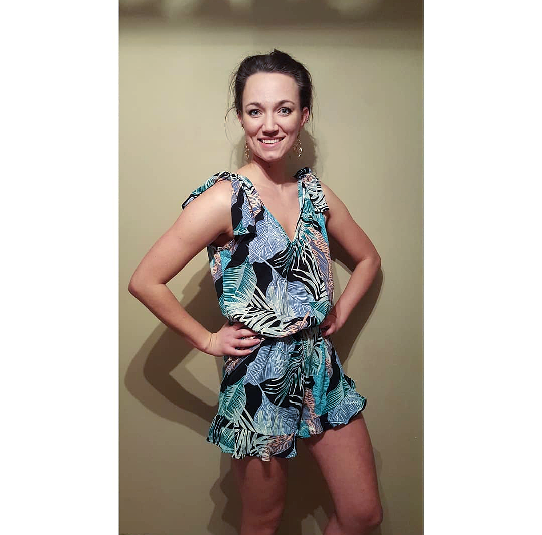 V-Neck Tropical Print Woven Romper