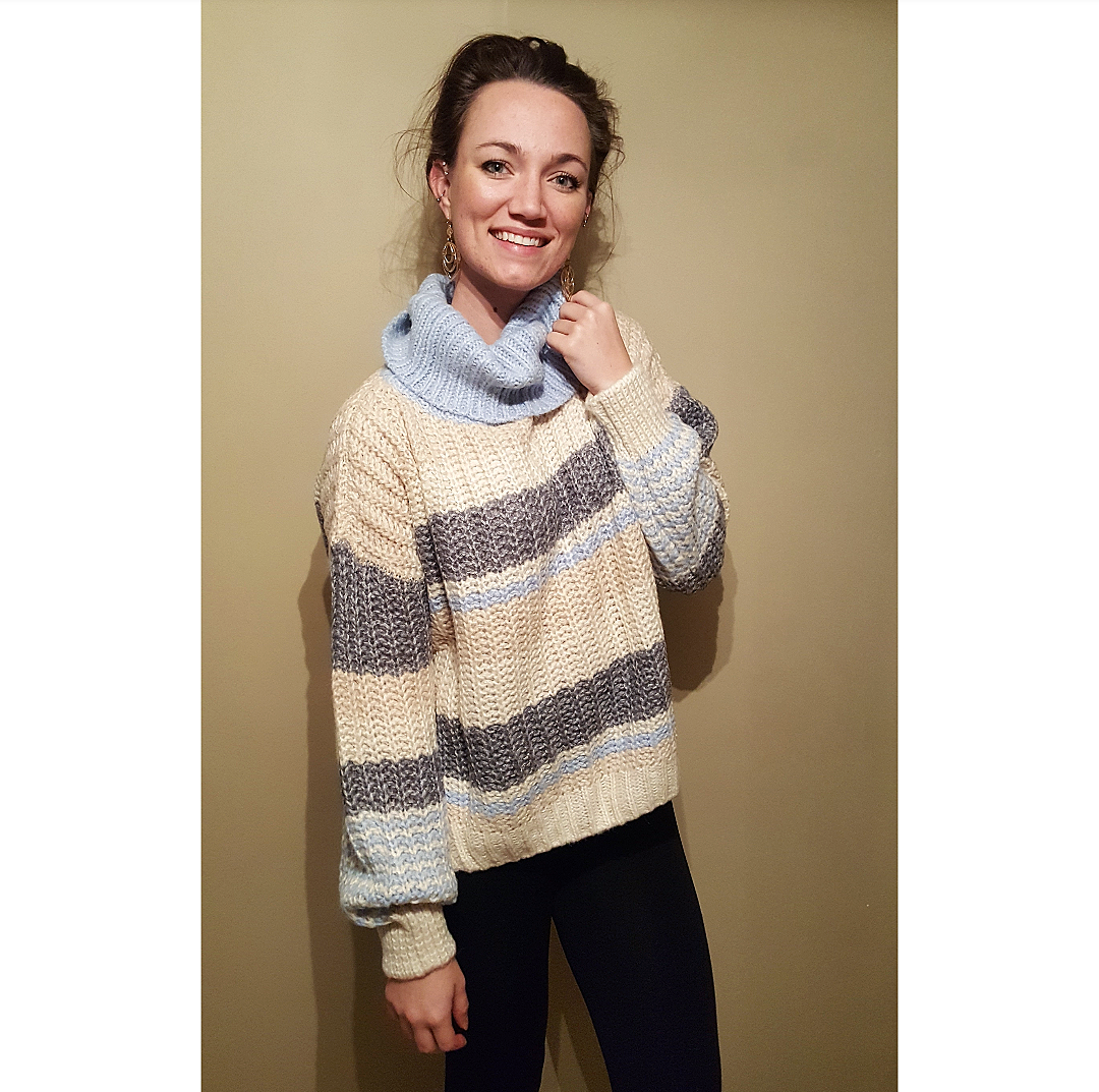 Multi Color Stripe Turtle Neck Chunky Knit Sweater