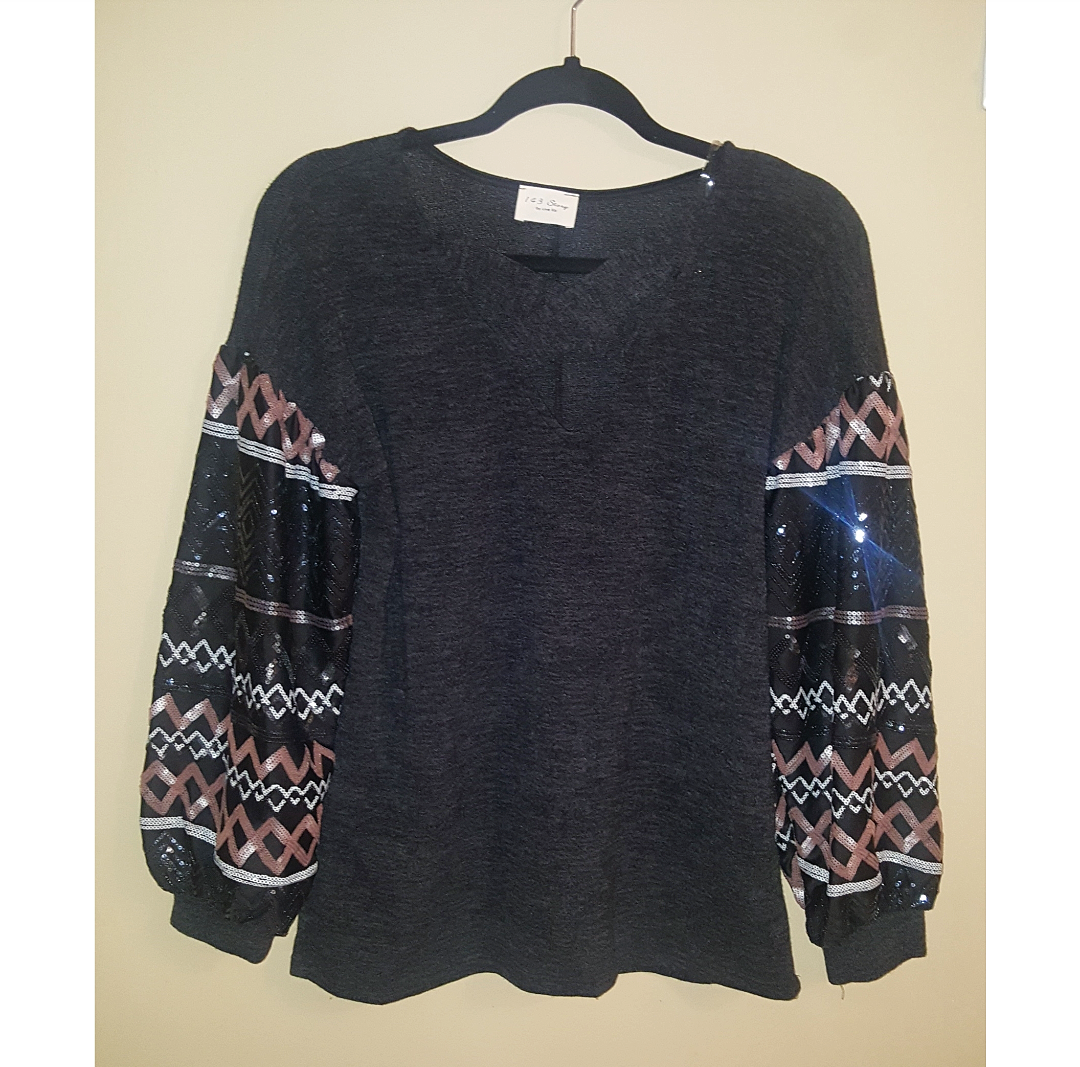 Sequin Bubble Sleeve Knit Top