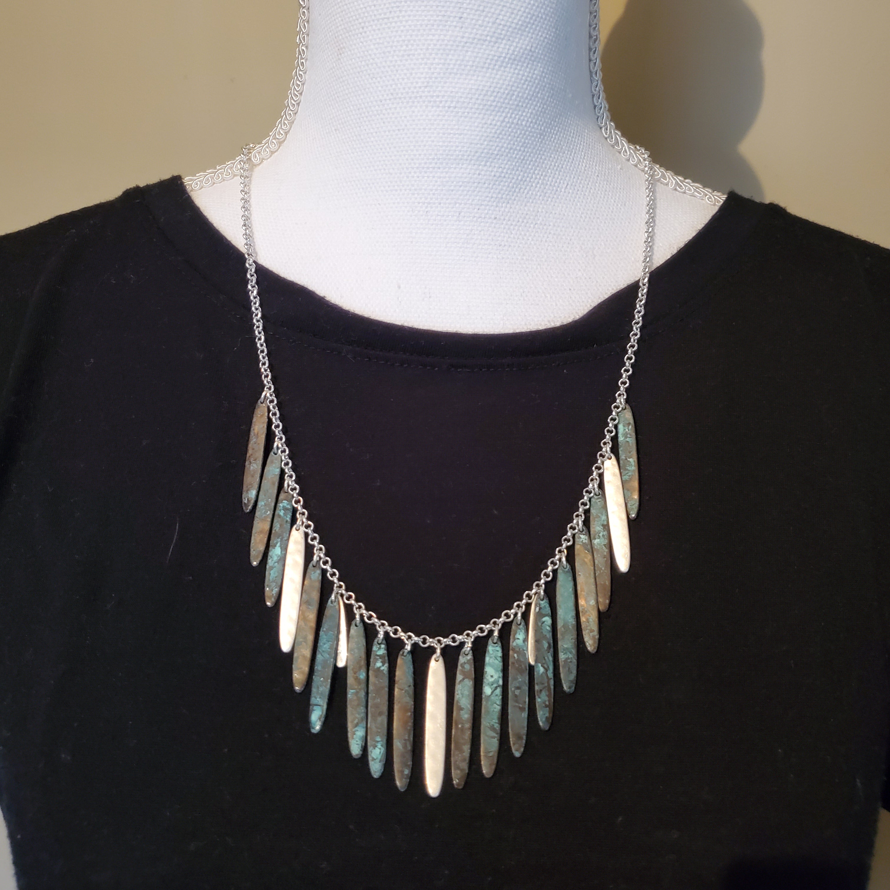 Patina Long Dangle Oval Necklace