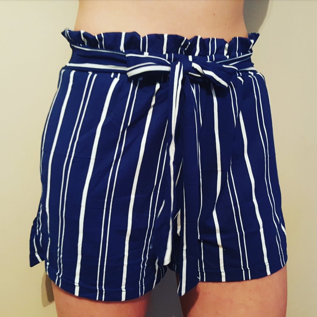 Striped Paper Bag Waist Shorts