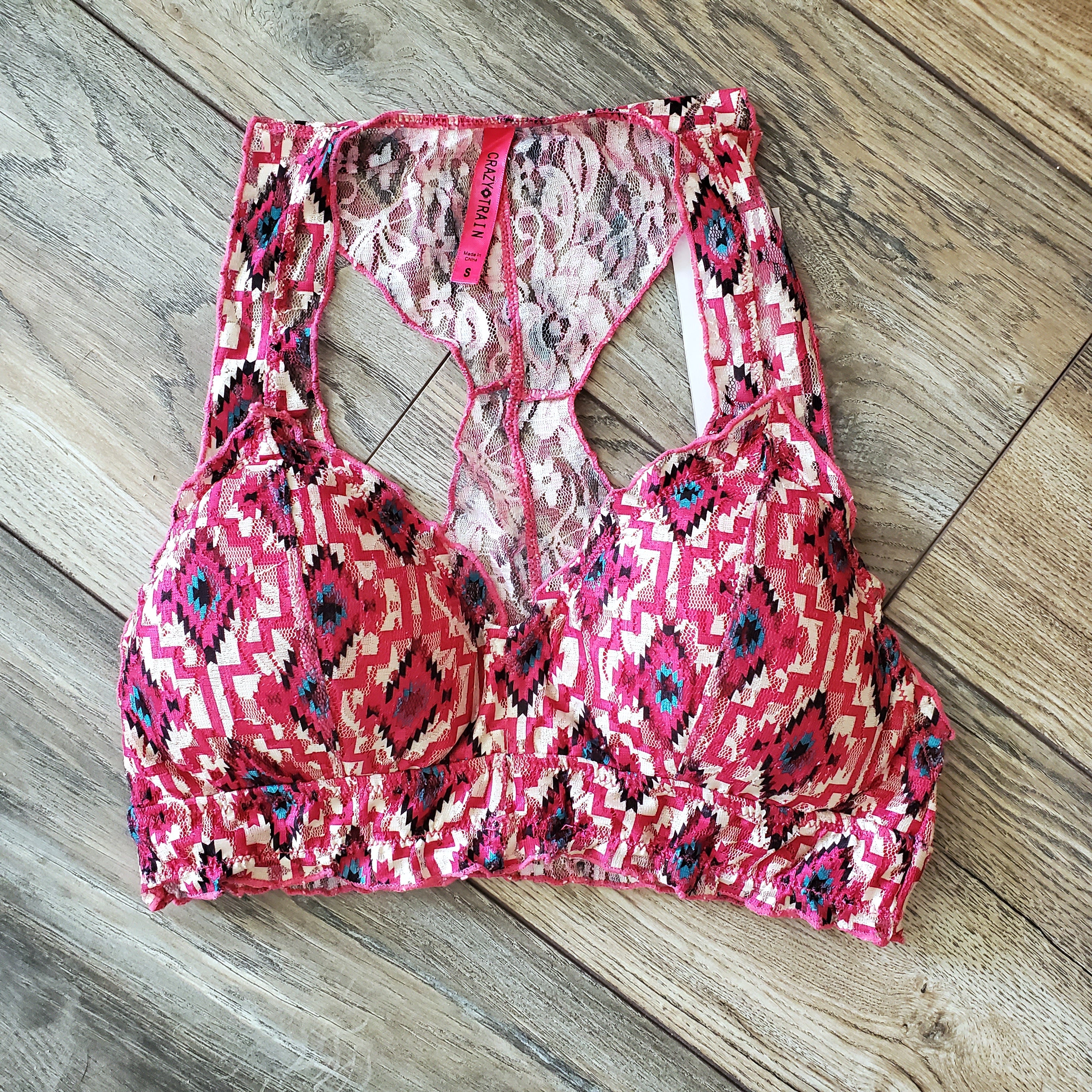 Way Out West Bralette ** Pink Aztec
