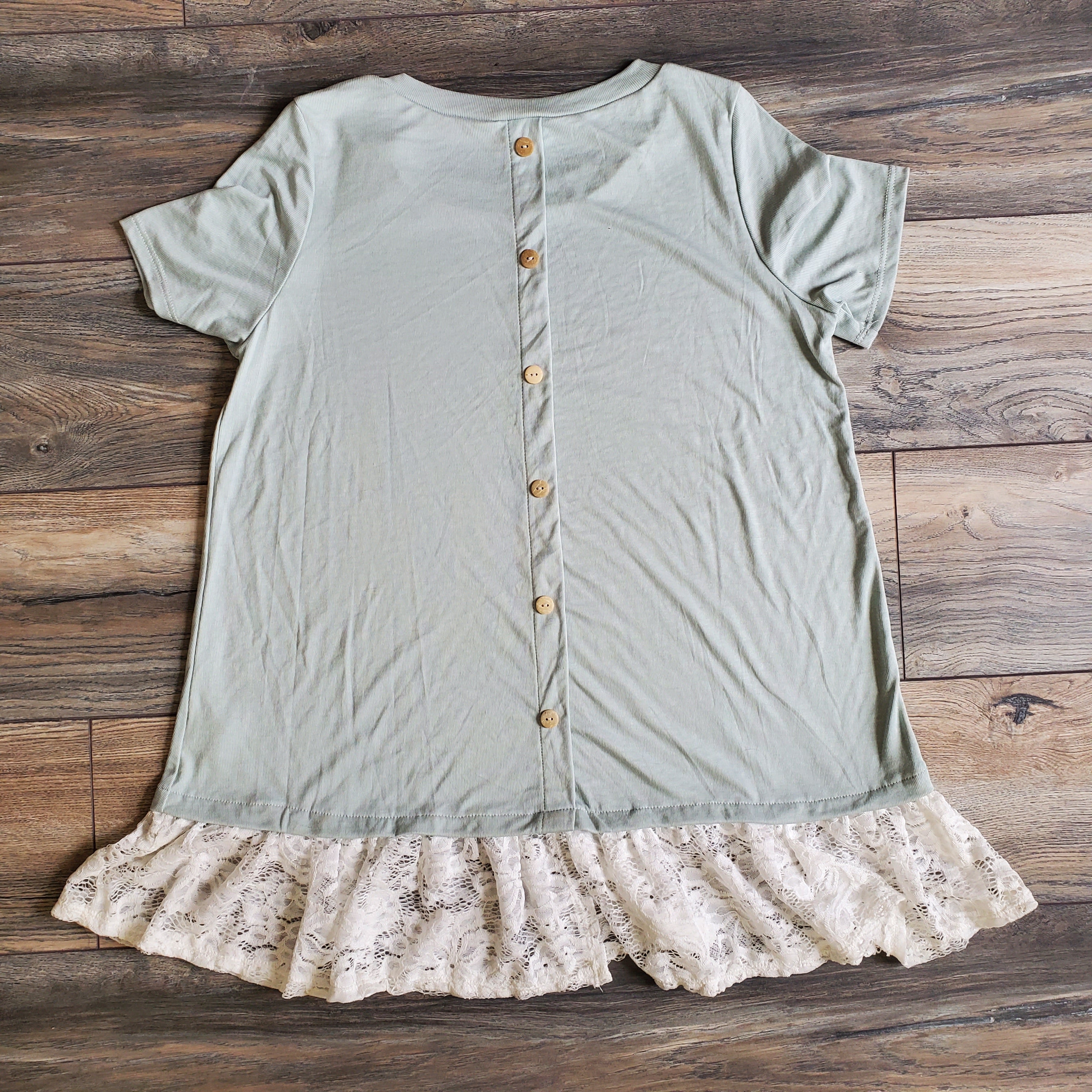 Button Back Lace Trim Tunic