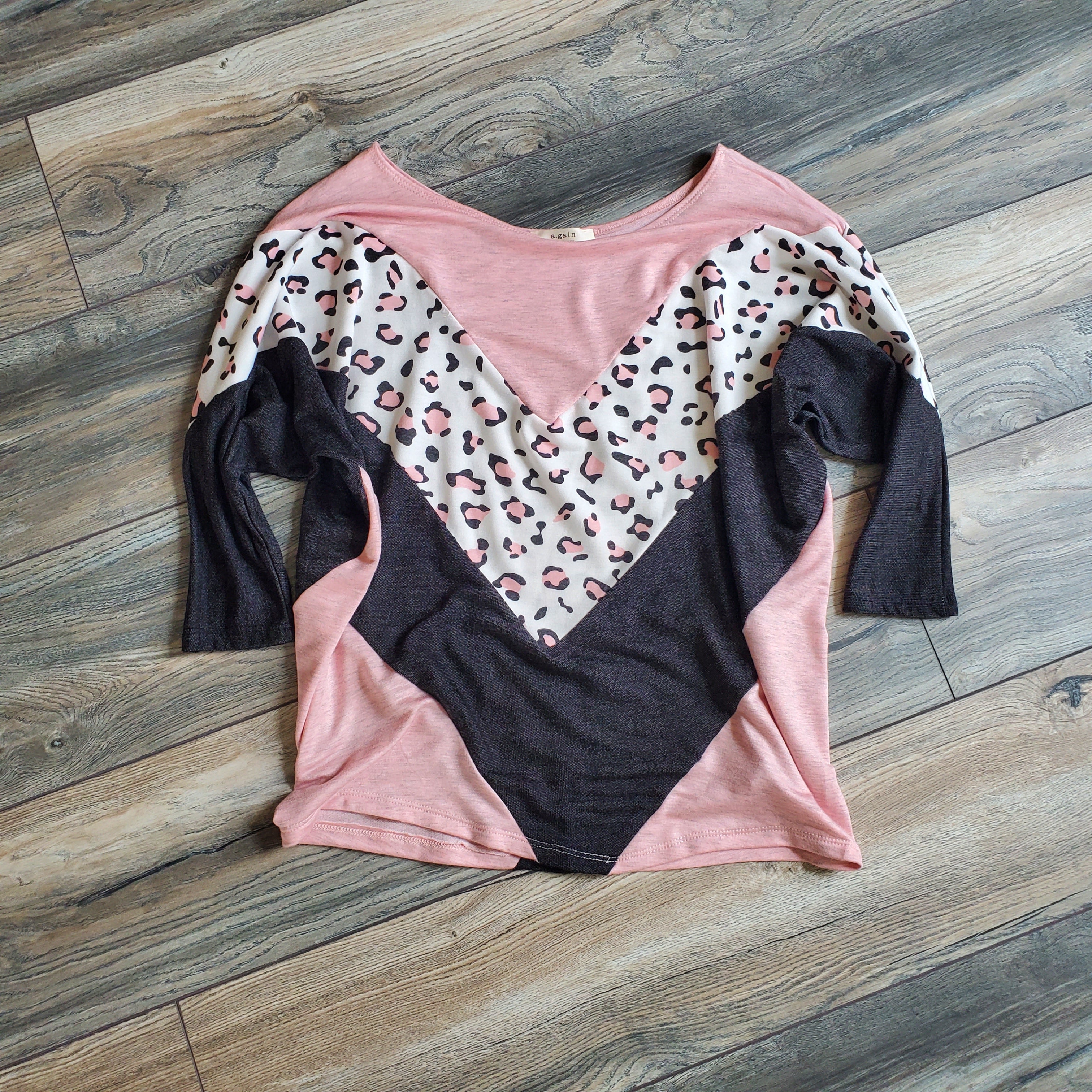 Animal Print Chevron Color Block Top