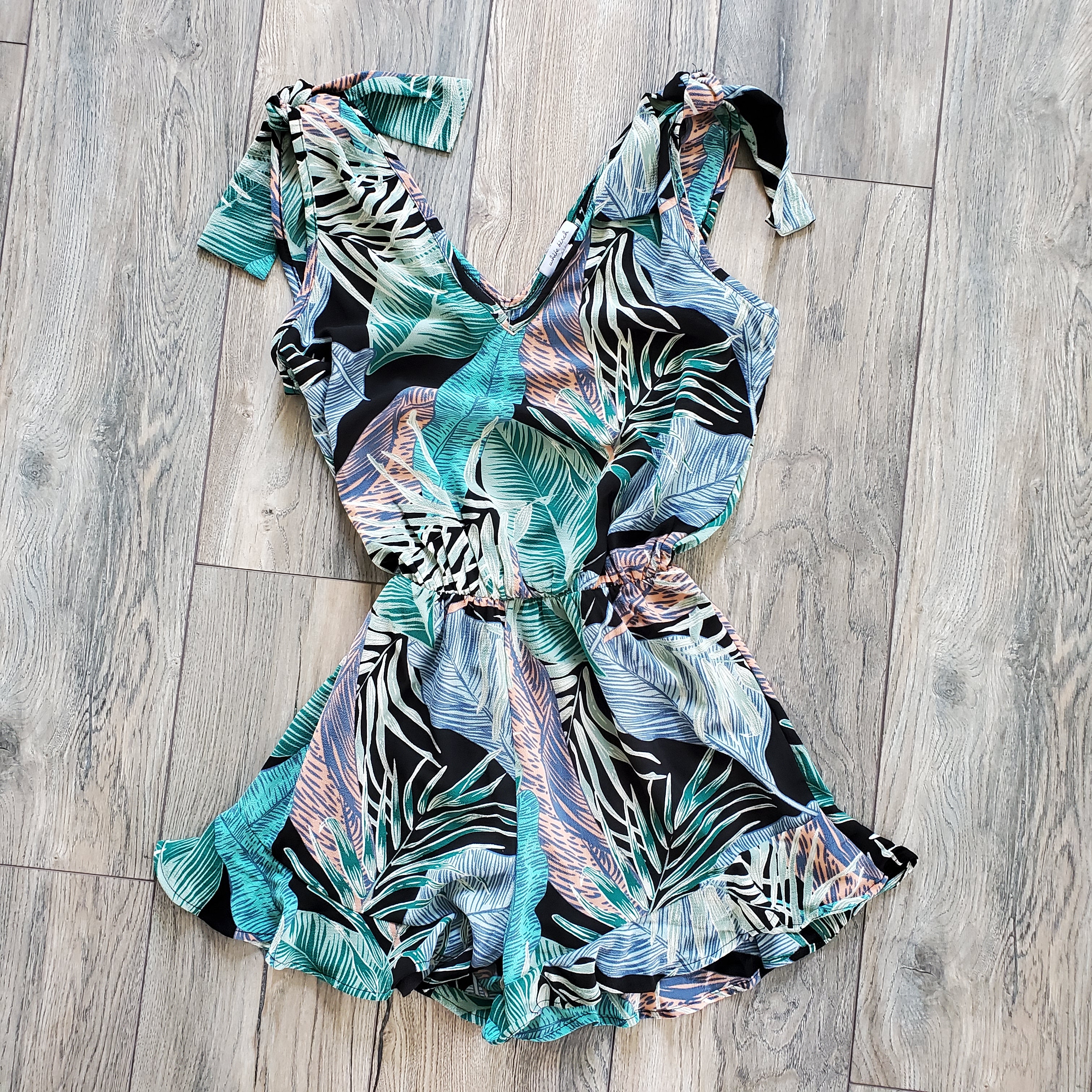 V-Neck Tropical Print Woven Romper