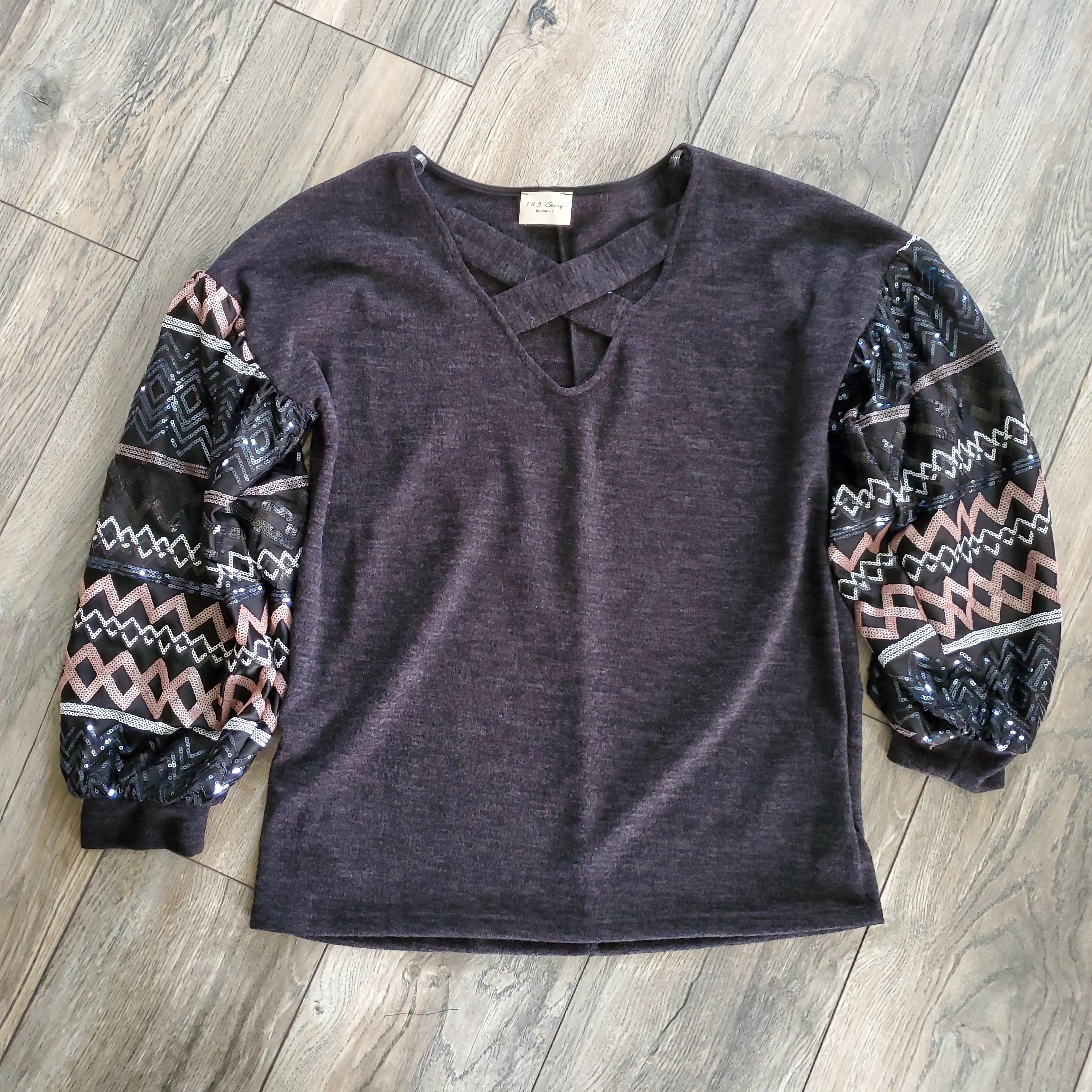 Sequin Bubble Sleeve Knit Top