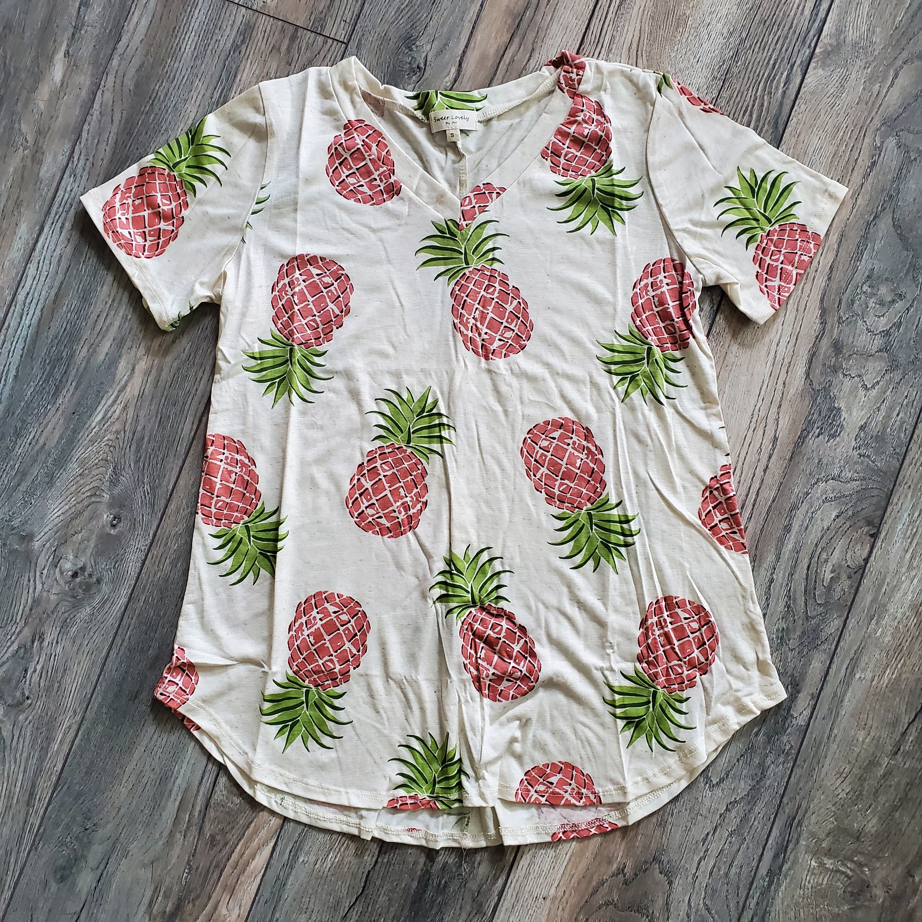 Peach Pineapple V-Neck Tee