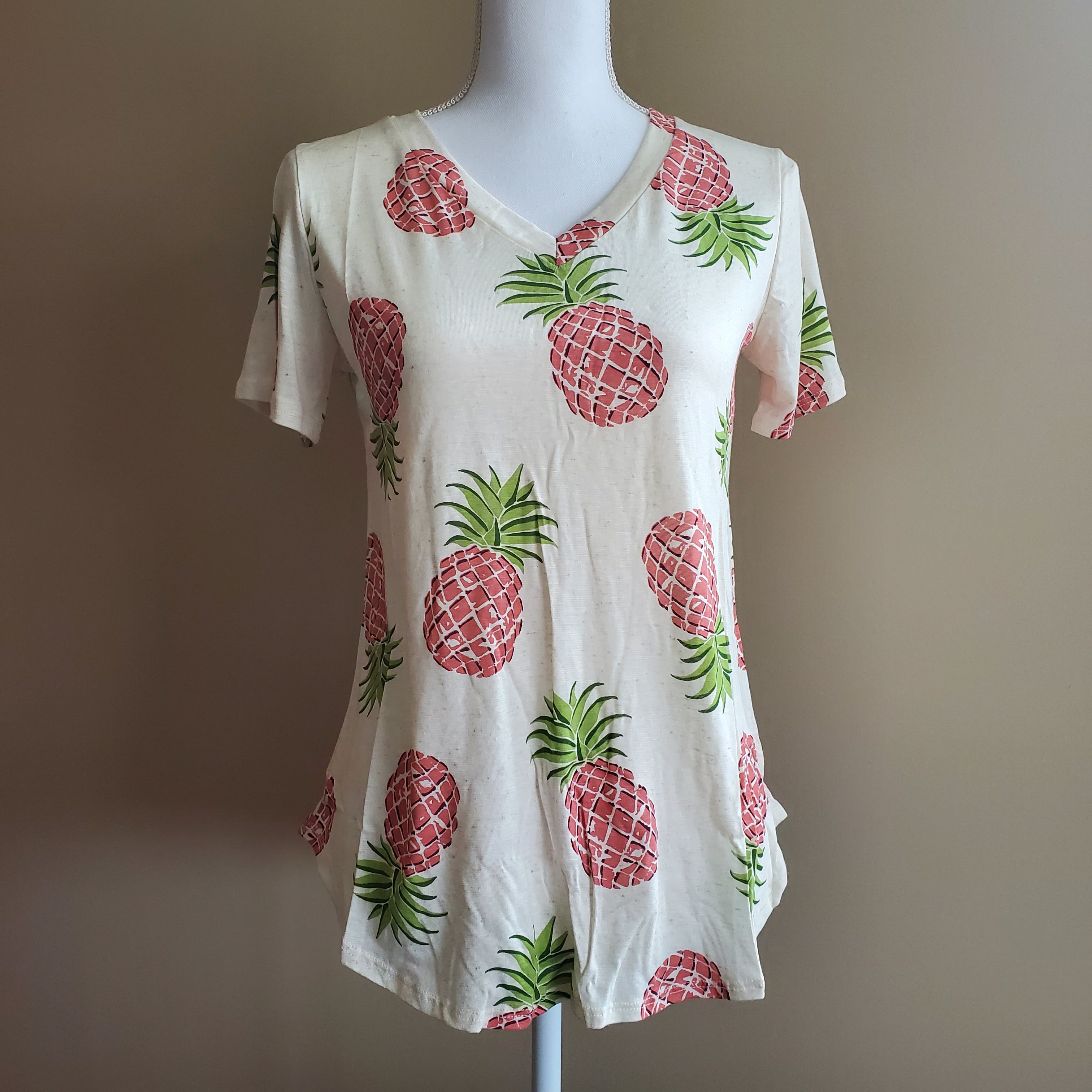 Peach Pineapple V-Neck Tee