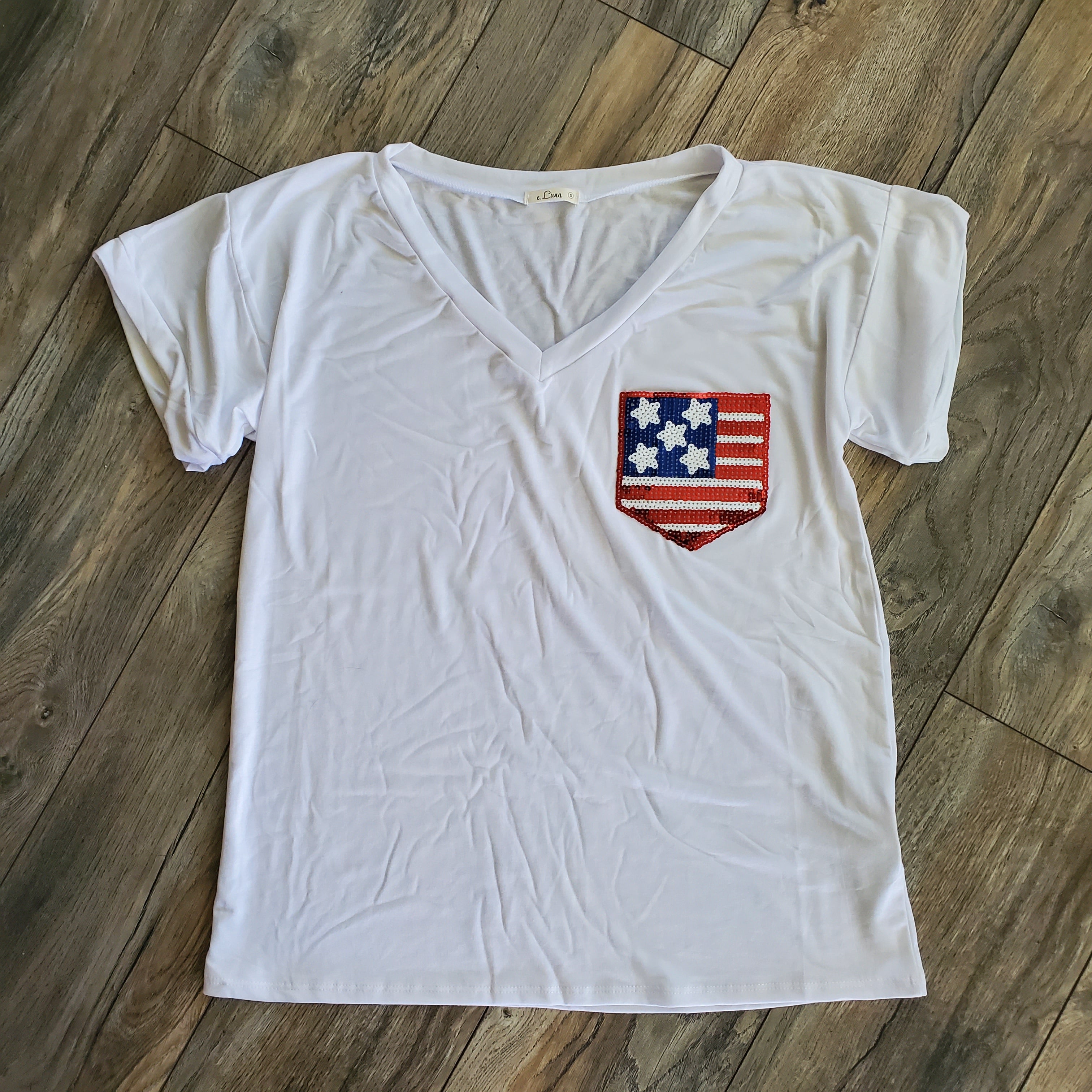 V-Neck Sequin Flag Top