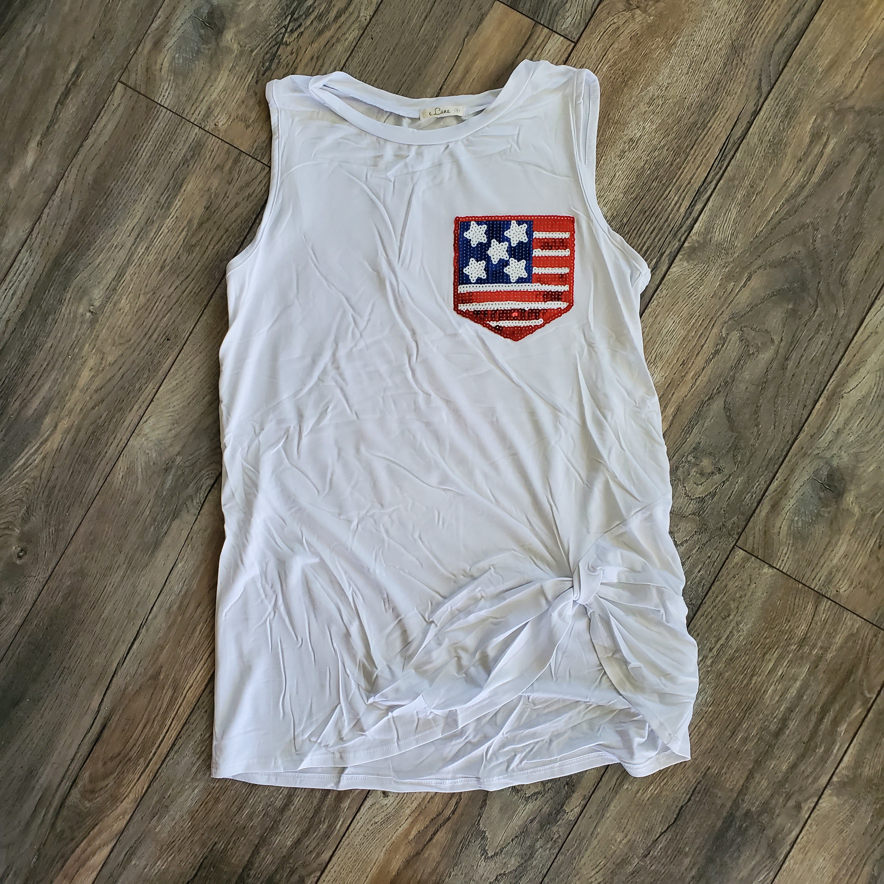 Sequin Flag Pocket Tank