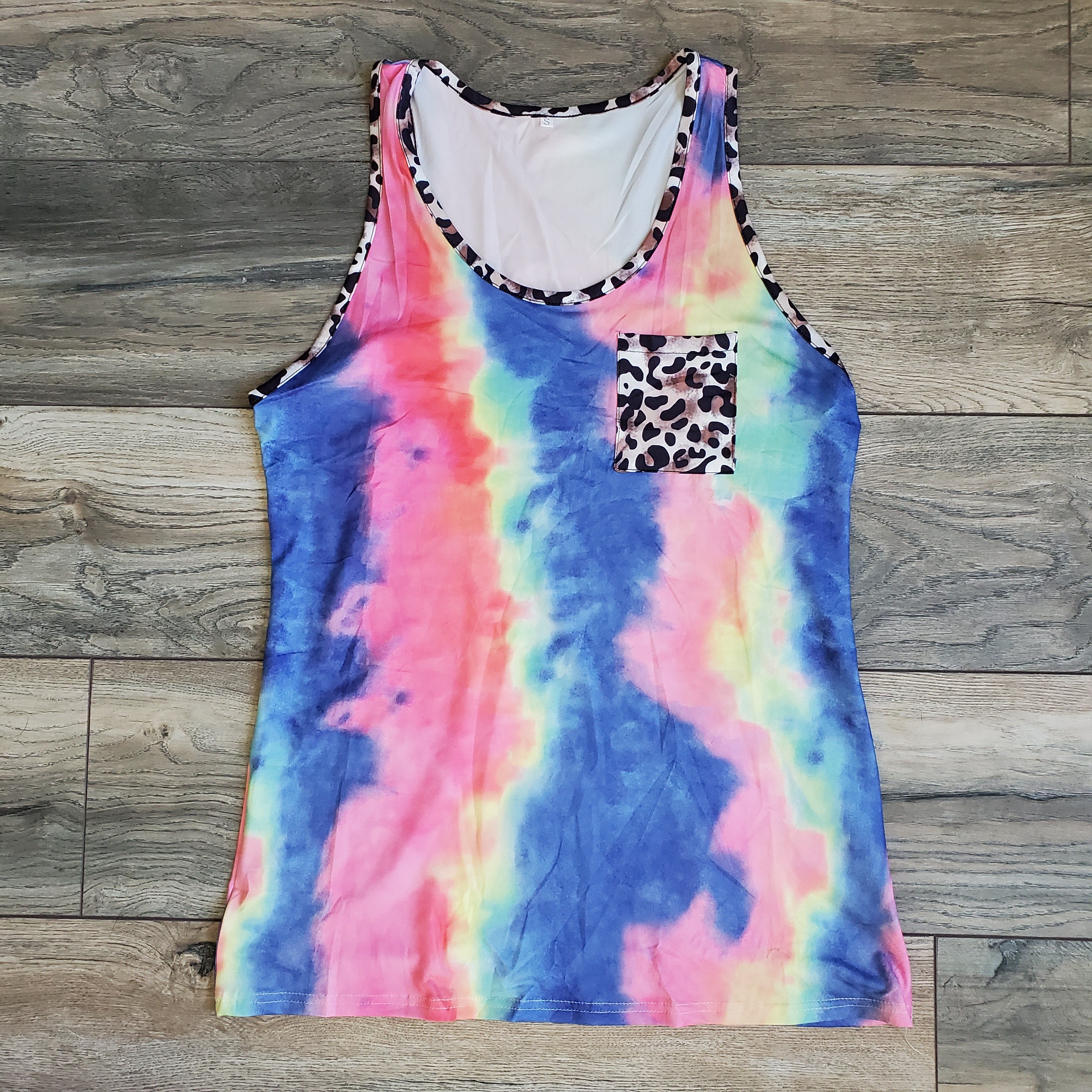 Leopard Detail Tie Dye Tank