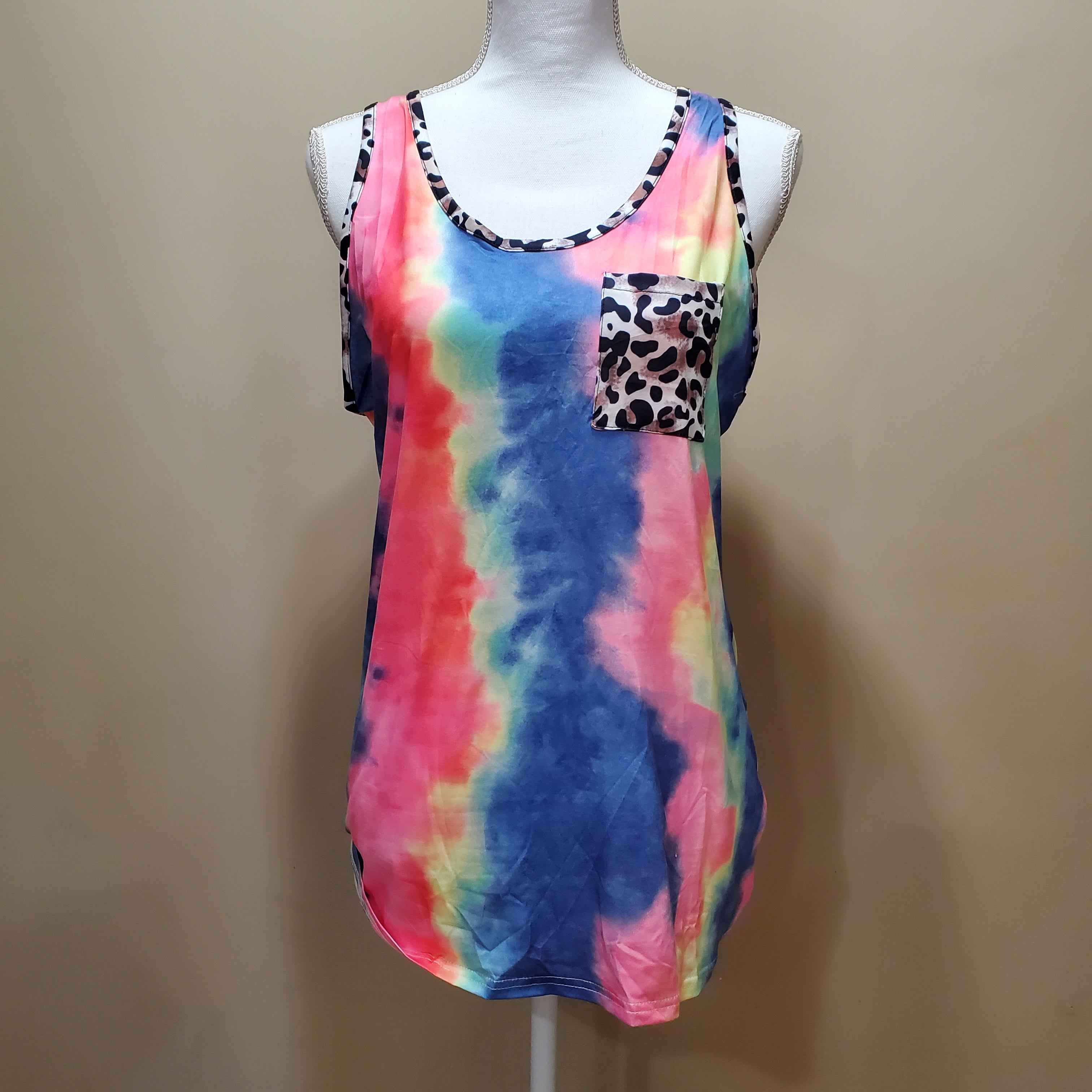 Leopard Detail Tie Dye Tank