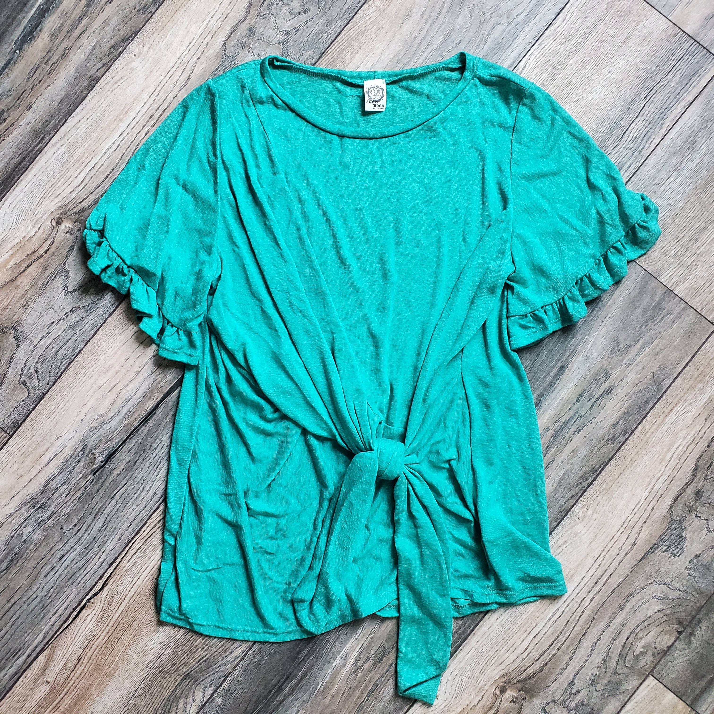 Teal Front Tie Top