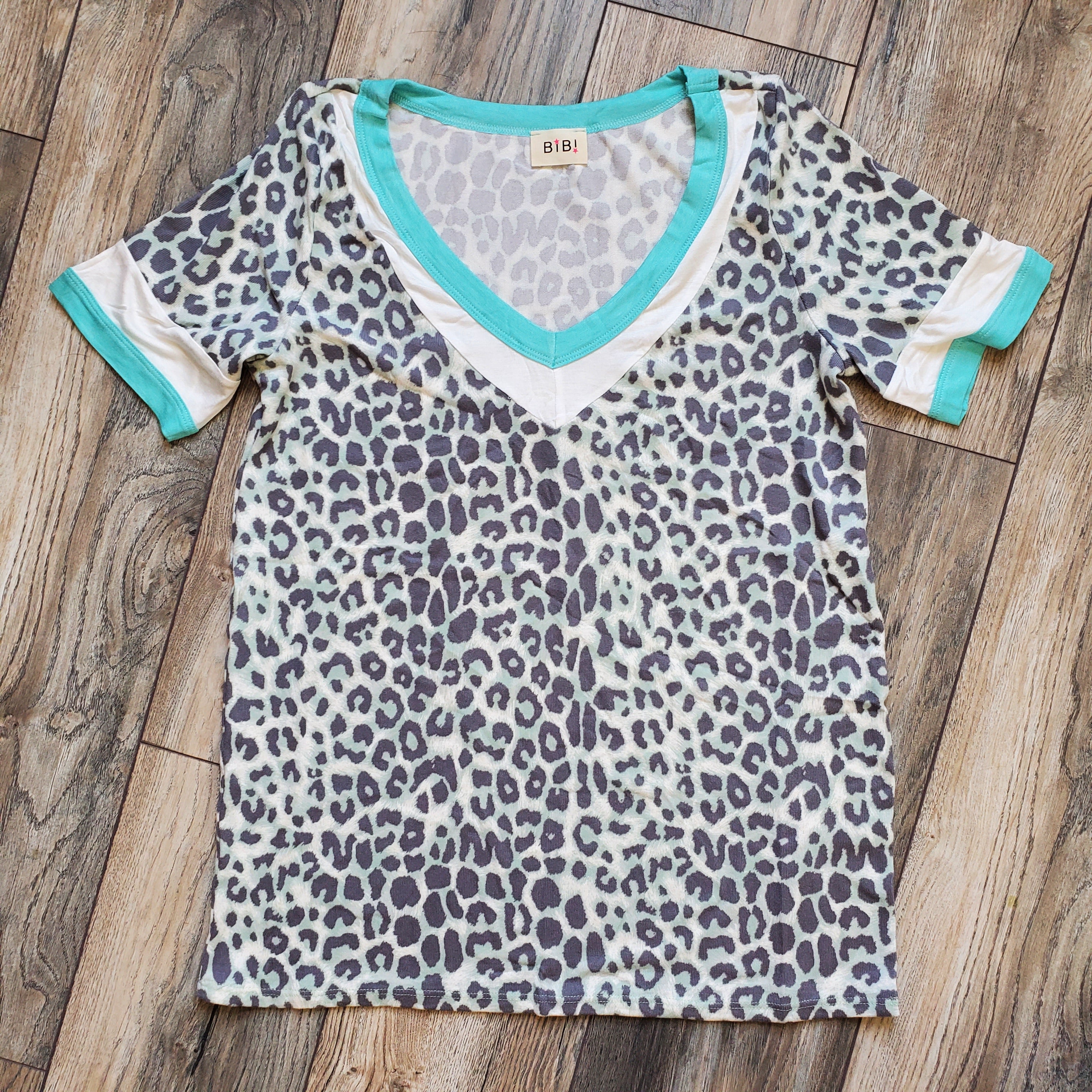 Mint Leopard Contrast Top