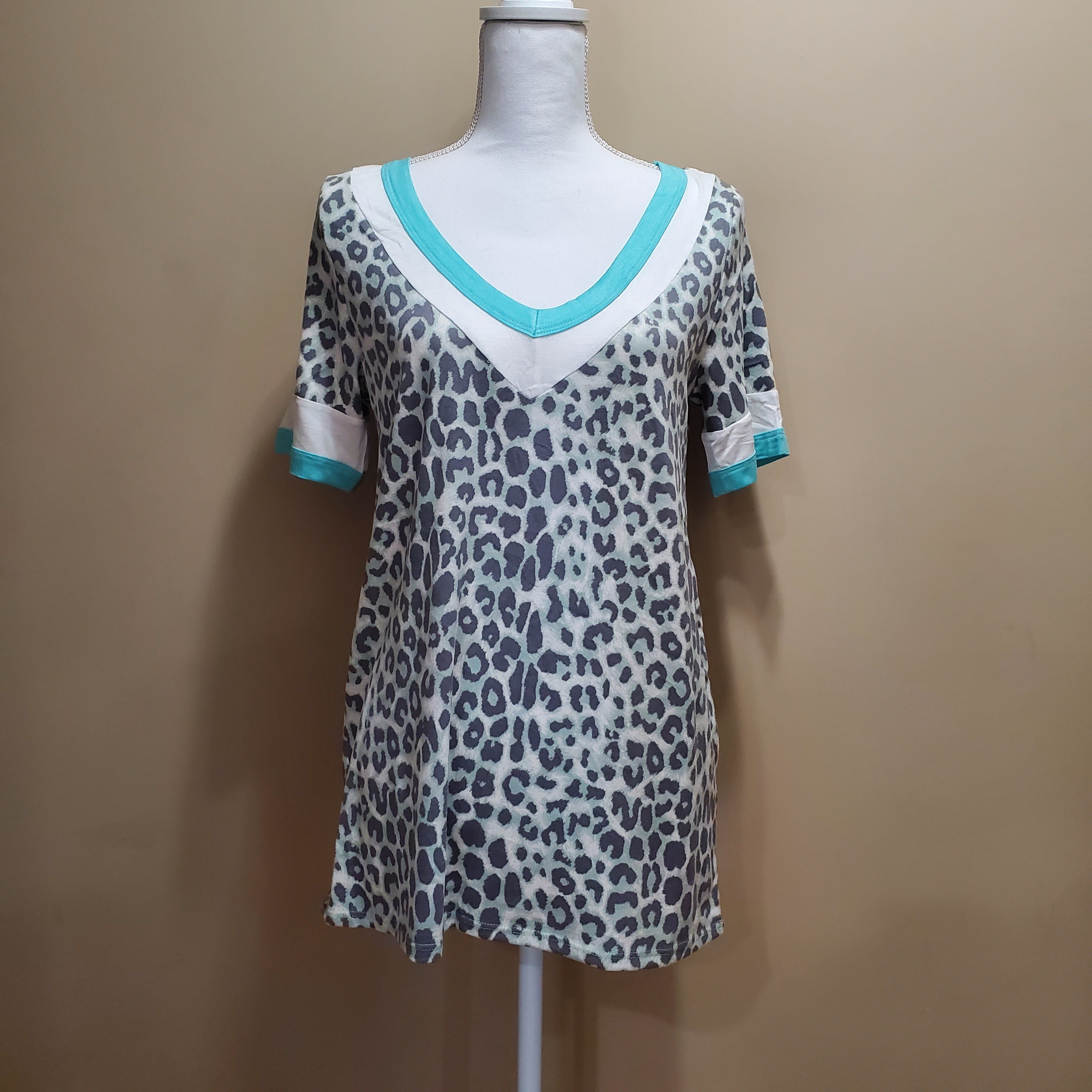 Mint Leopard Contrast Top