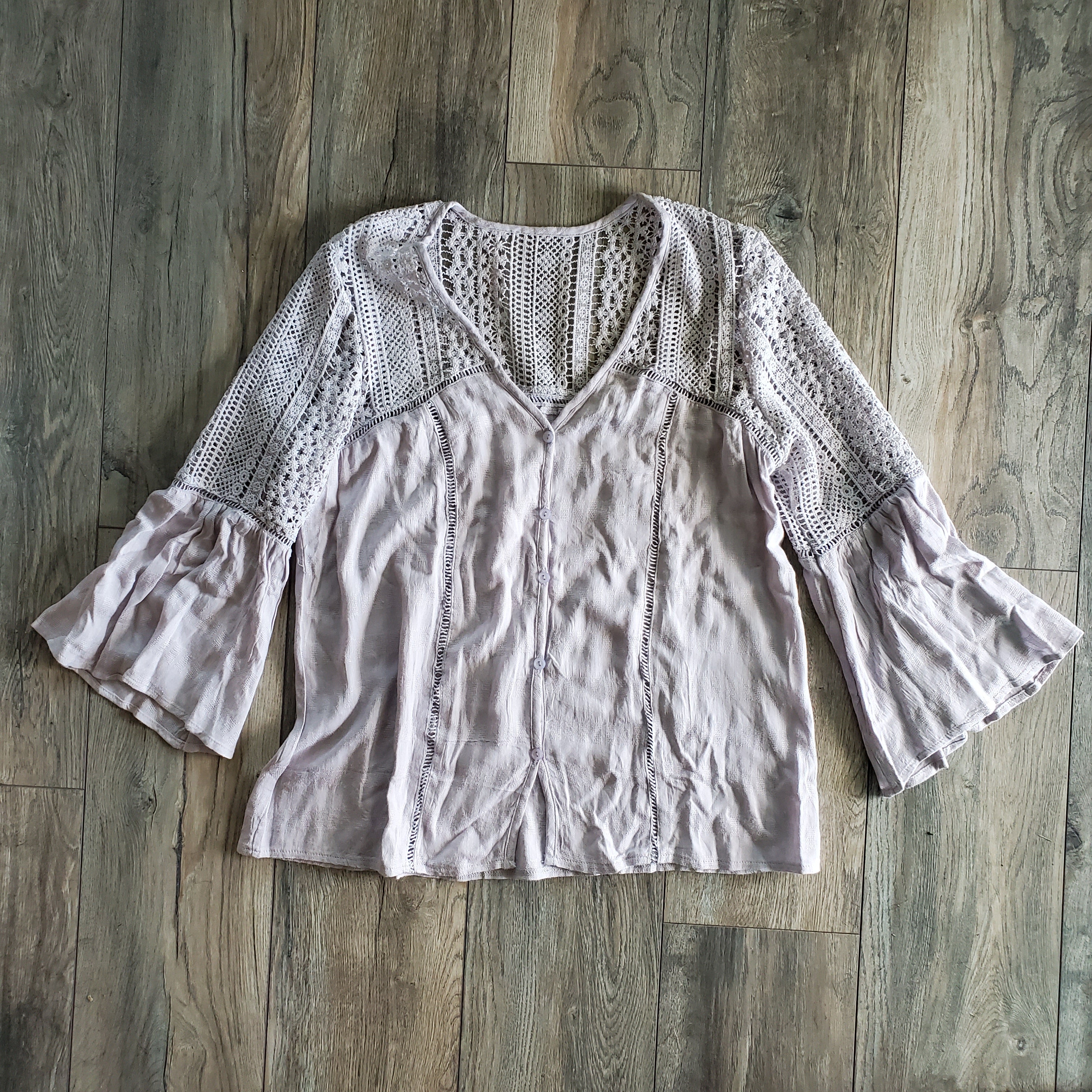 Bell Sleeve Crochet Detail Top (small)