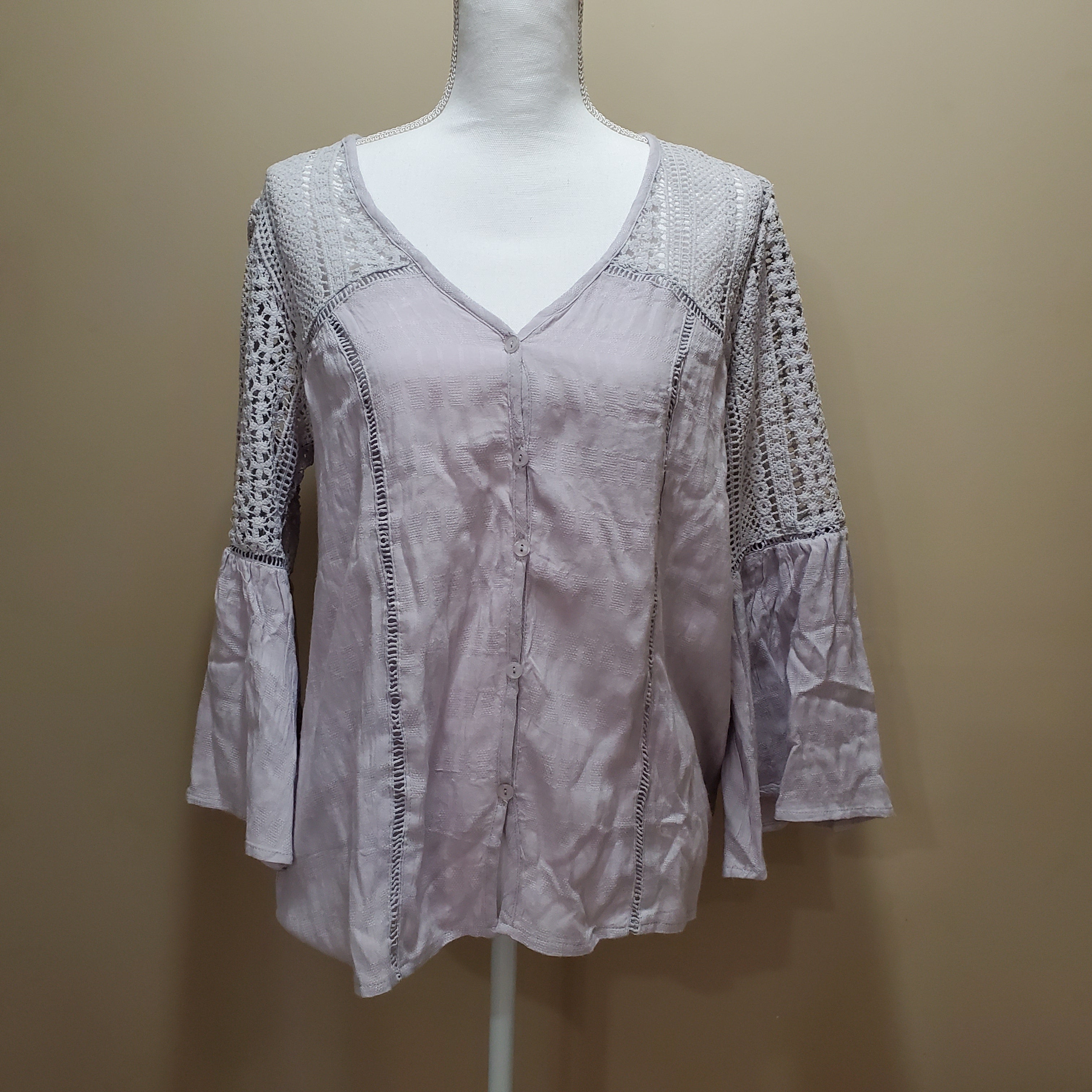 Bell Sleeve Crochet Detail Top (small)