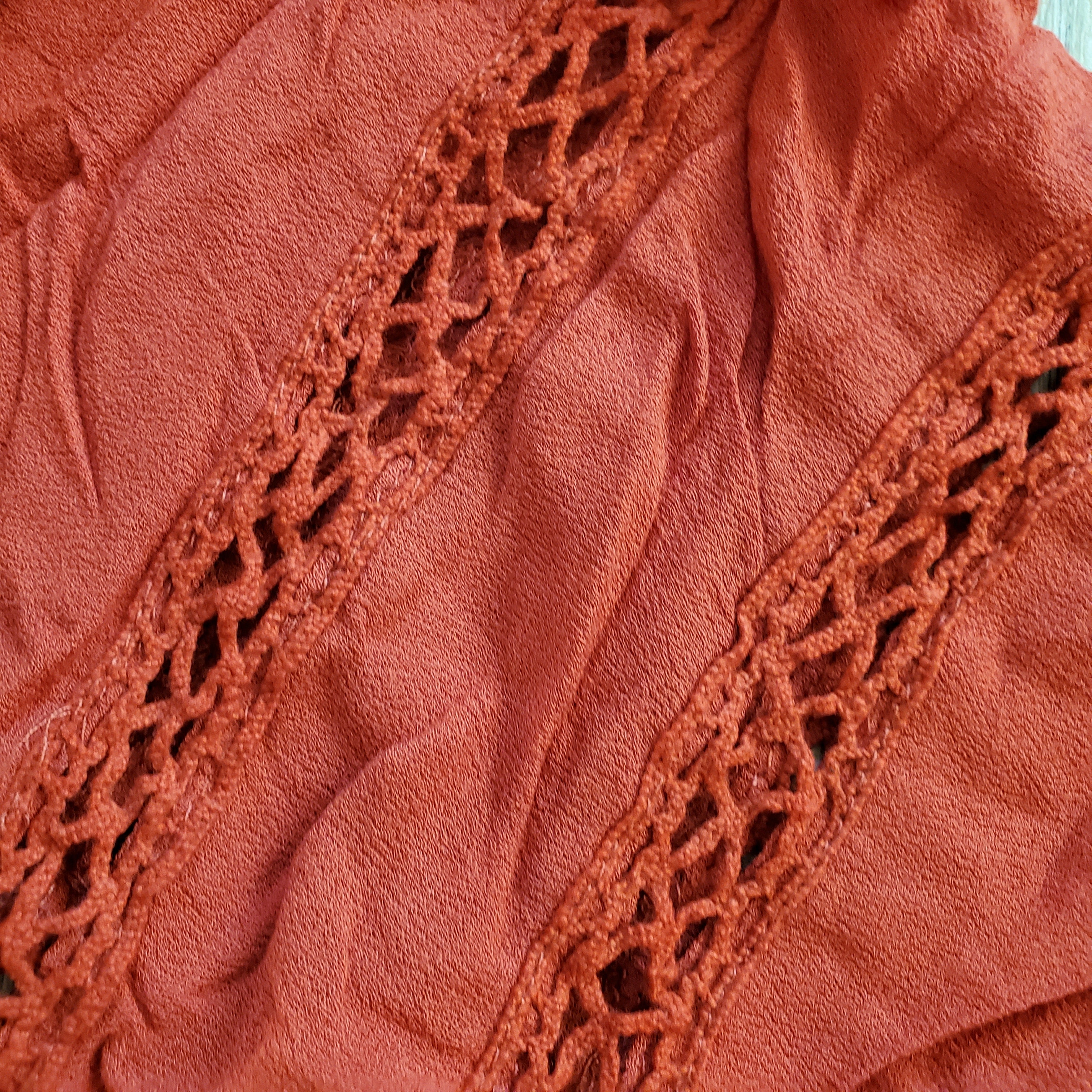 Crochet Detail Rust Dress