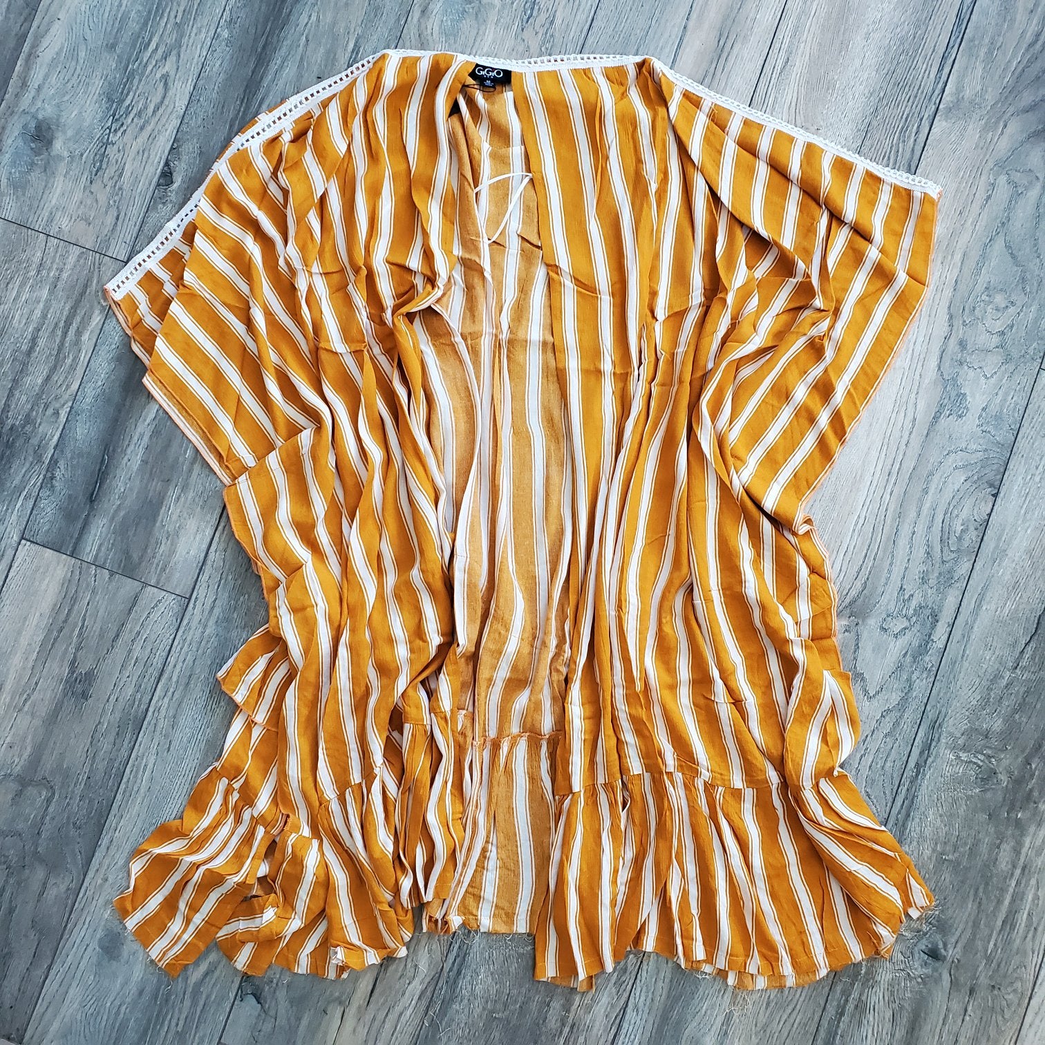 Striped Ruffle Hem Kimono