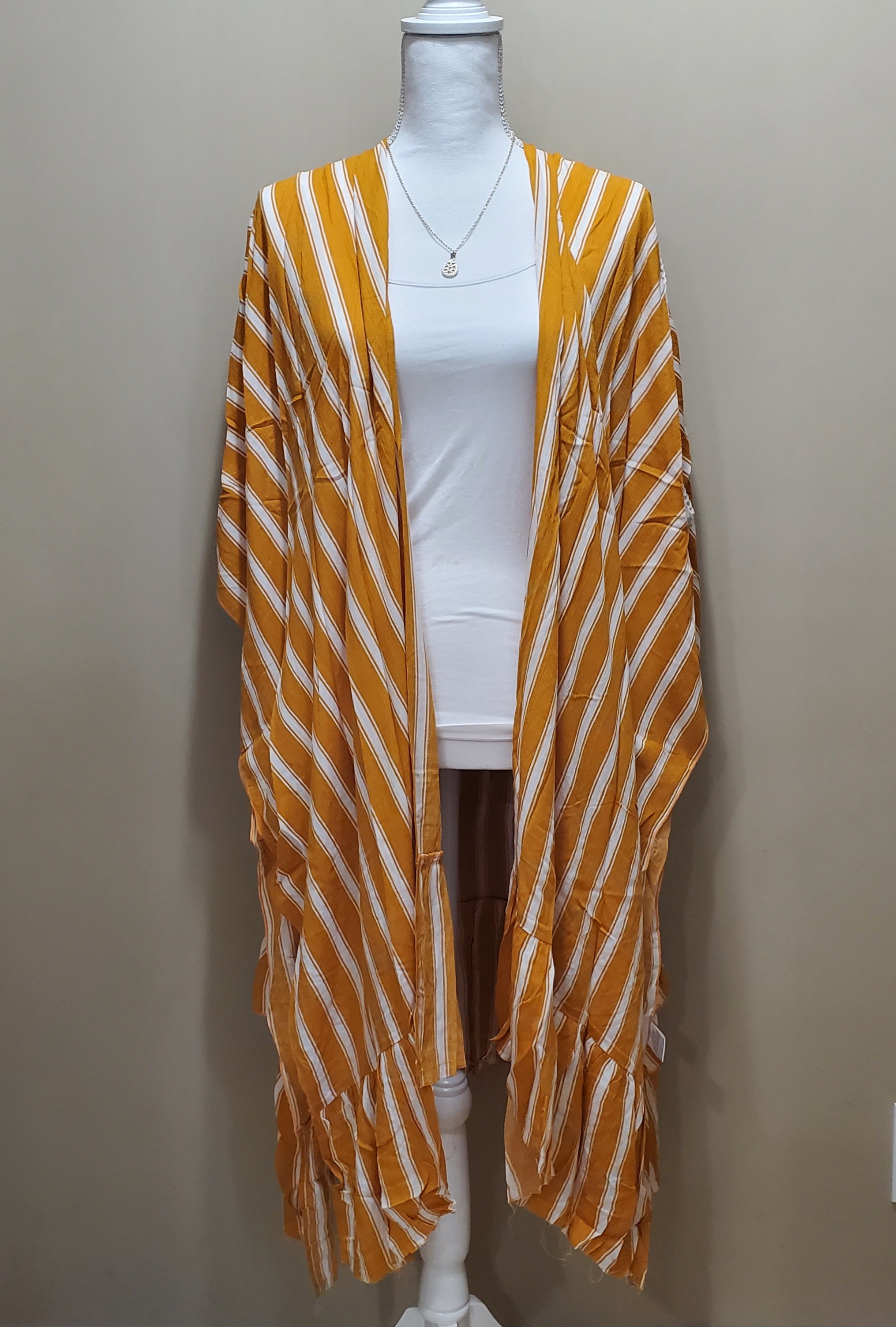 Striped Ruffle Hem Kimono