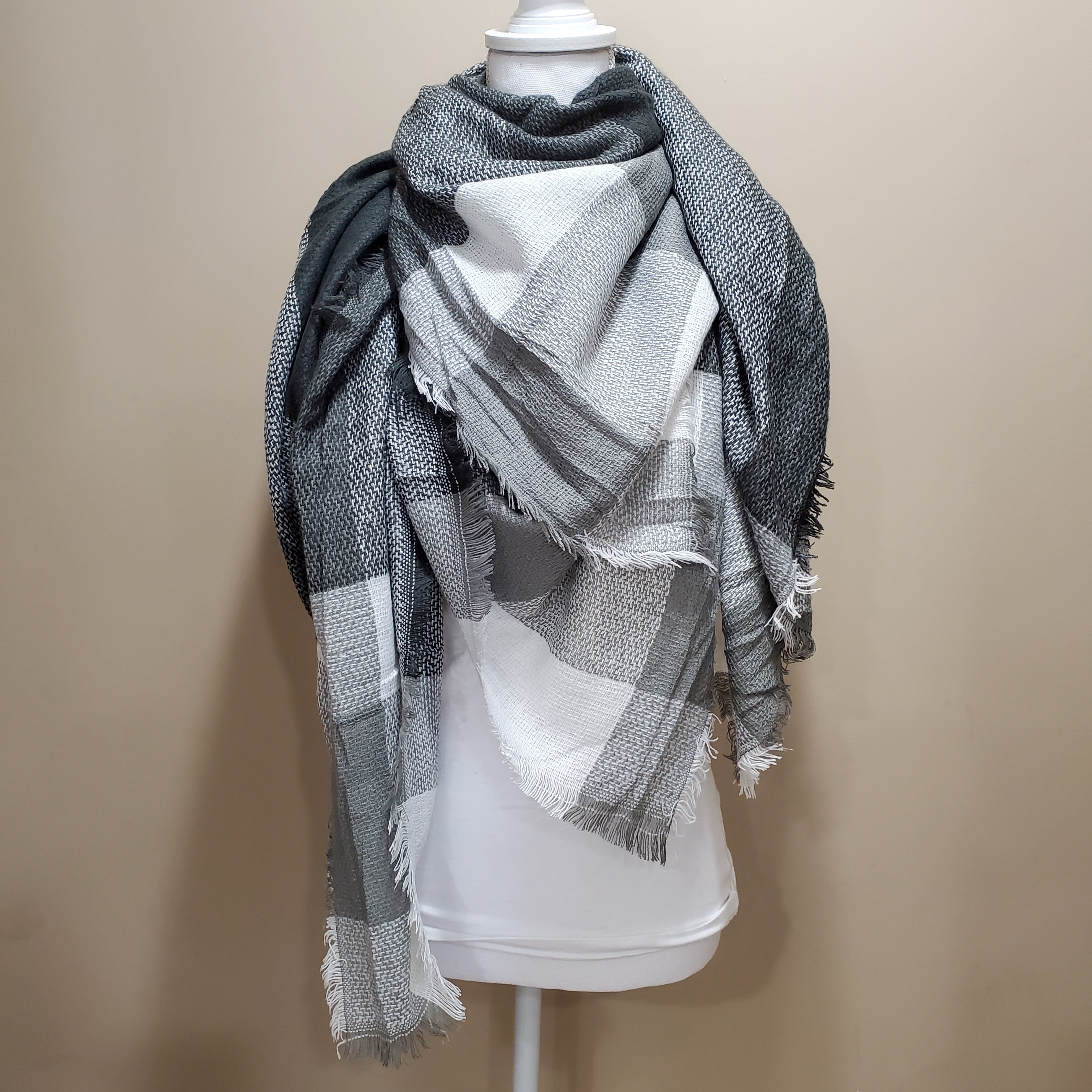 Blanket Scarf - Grey Block