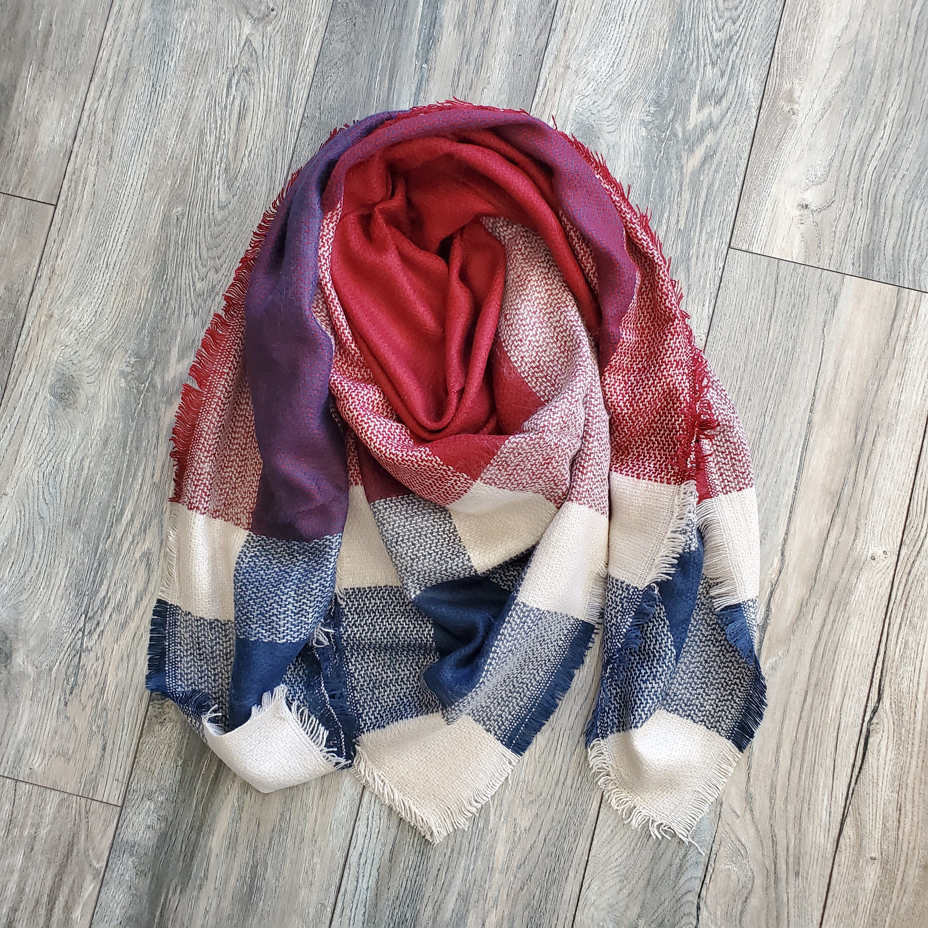 Blanket Scarf - Red Block