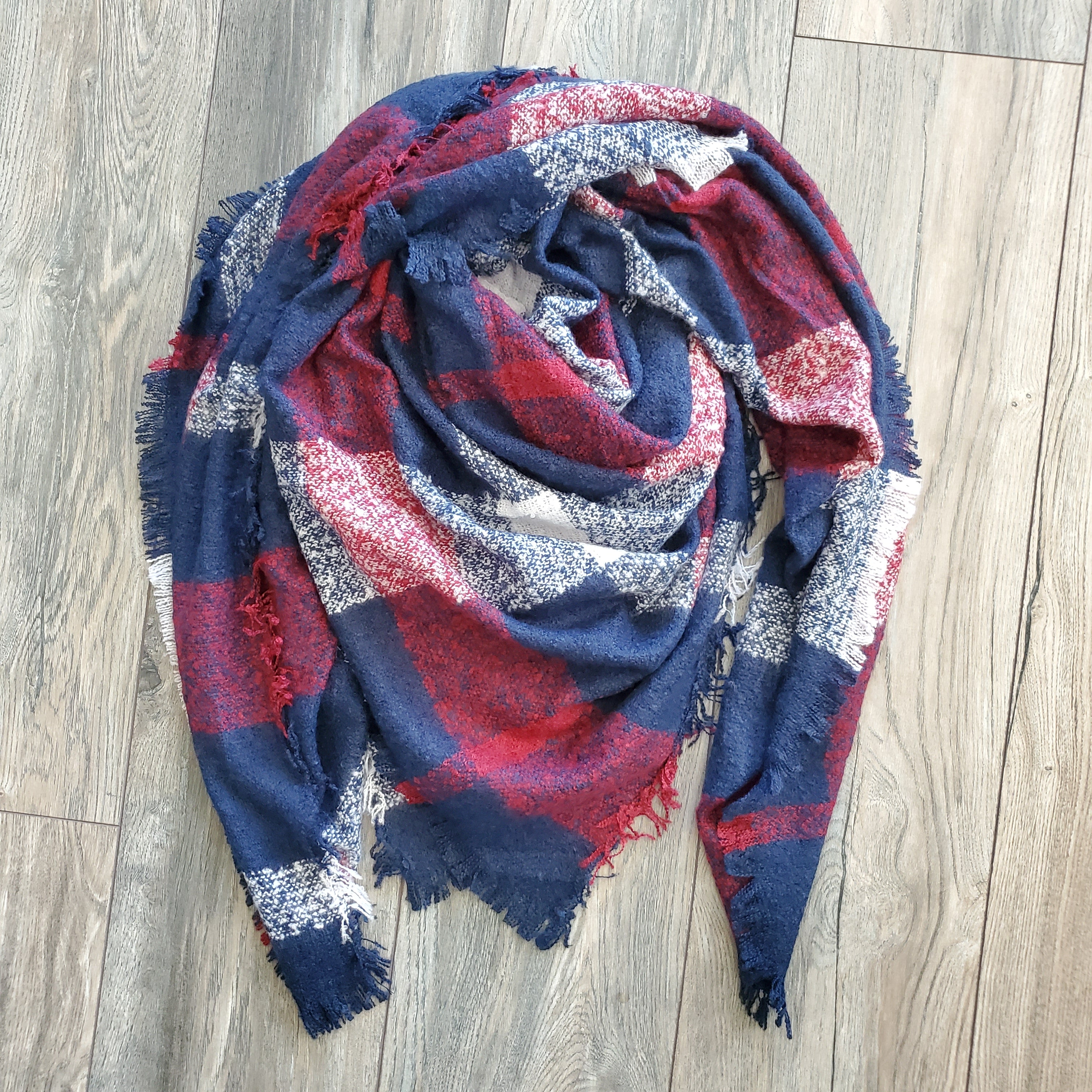 Blanket Scarf - Navy/Red Block