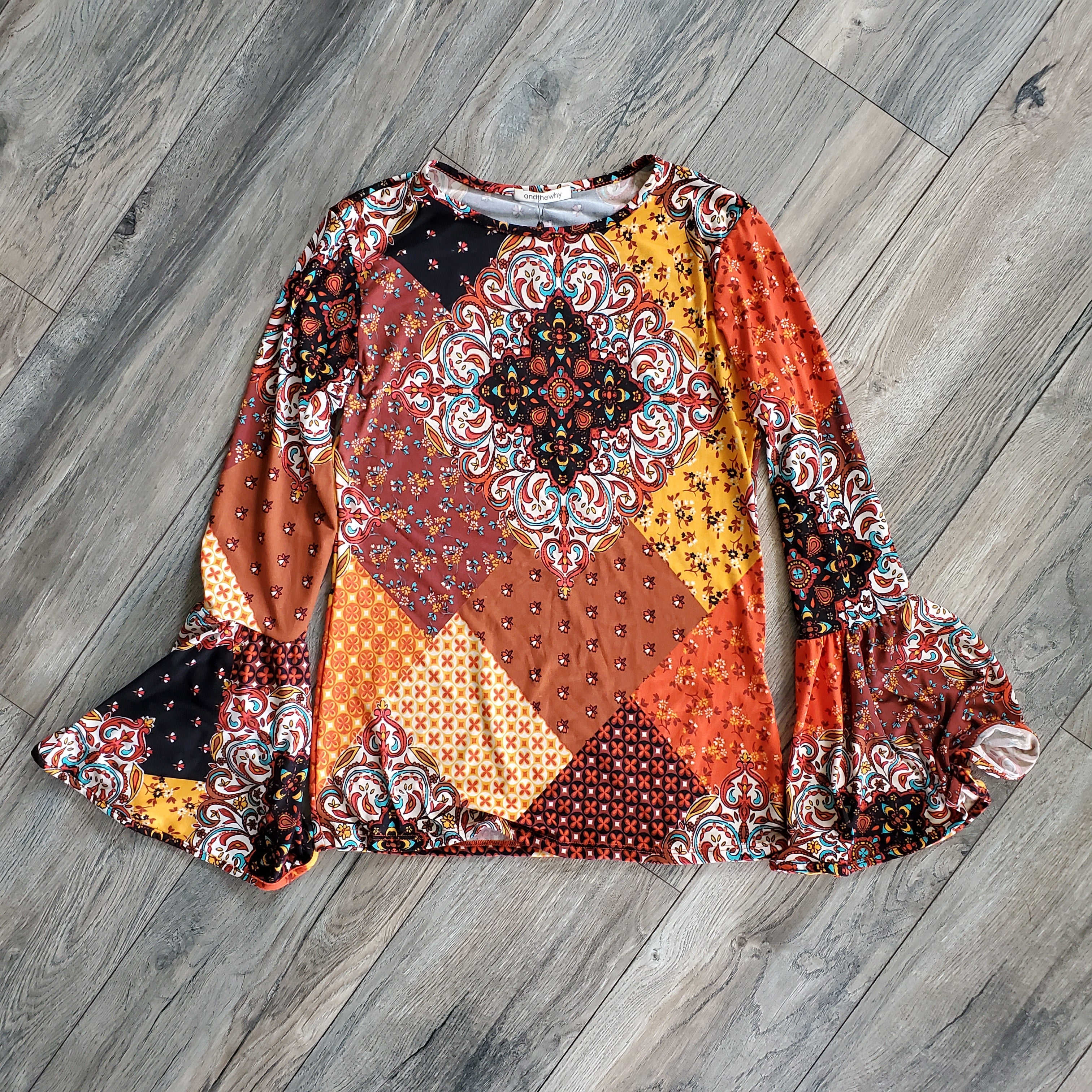 Patchwork Bell Sleeve Top