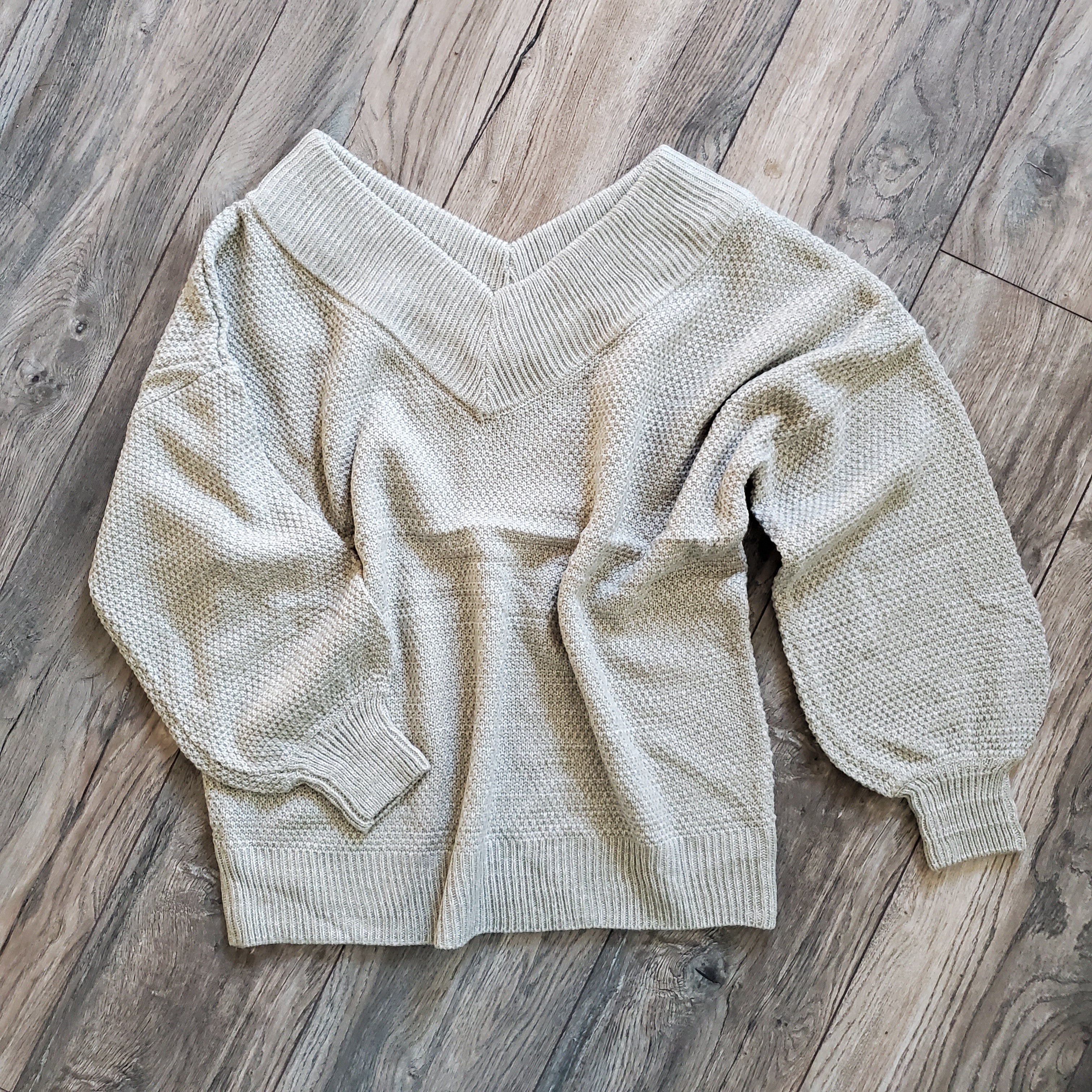 Balloon Sleeve Wide Double V-Neck Sweater