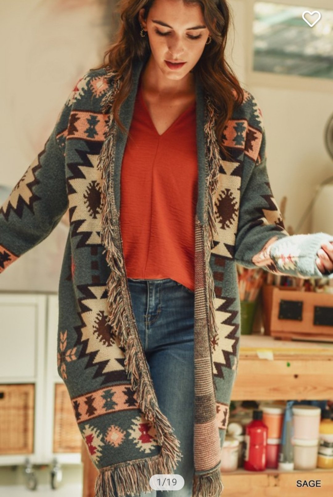 Tribal Print Fringe Cardigan