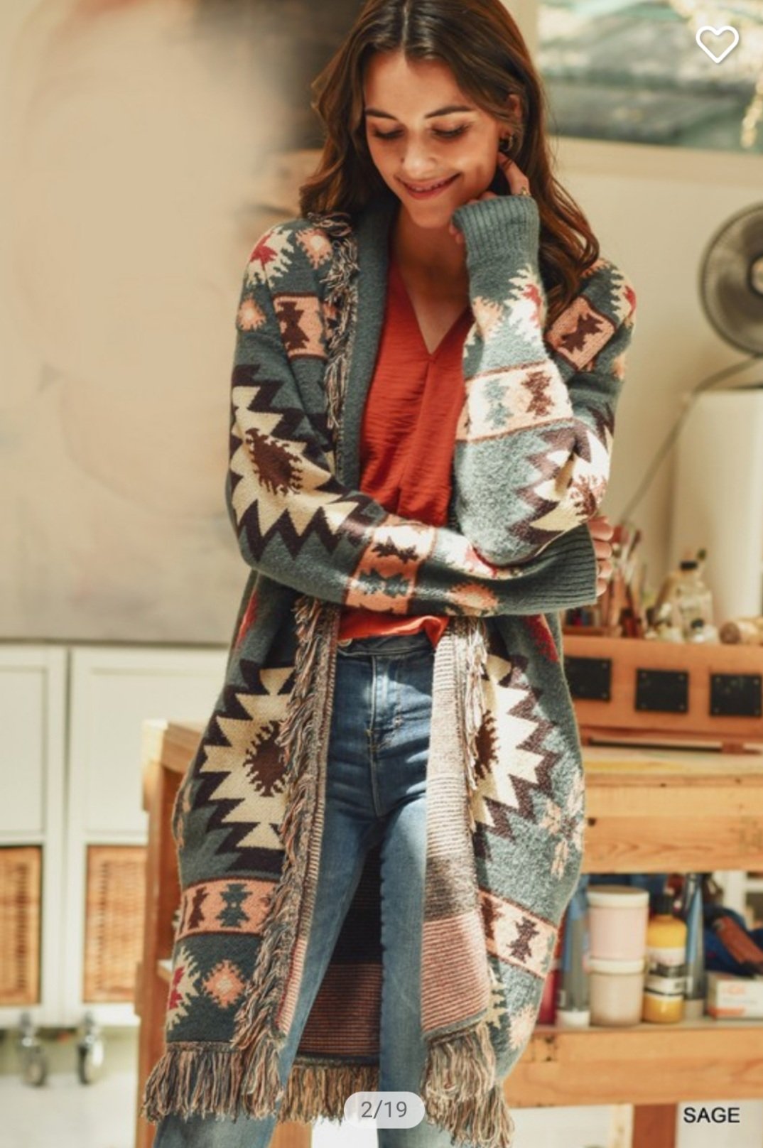 Tribal Print Fringe Cardigan