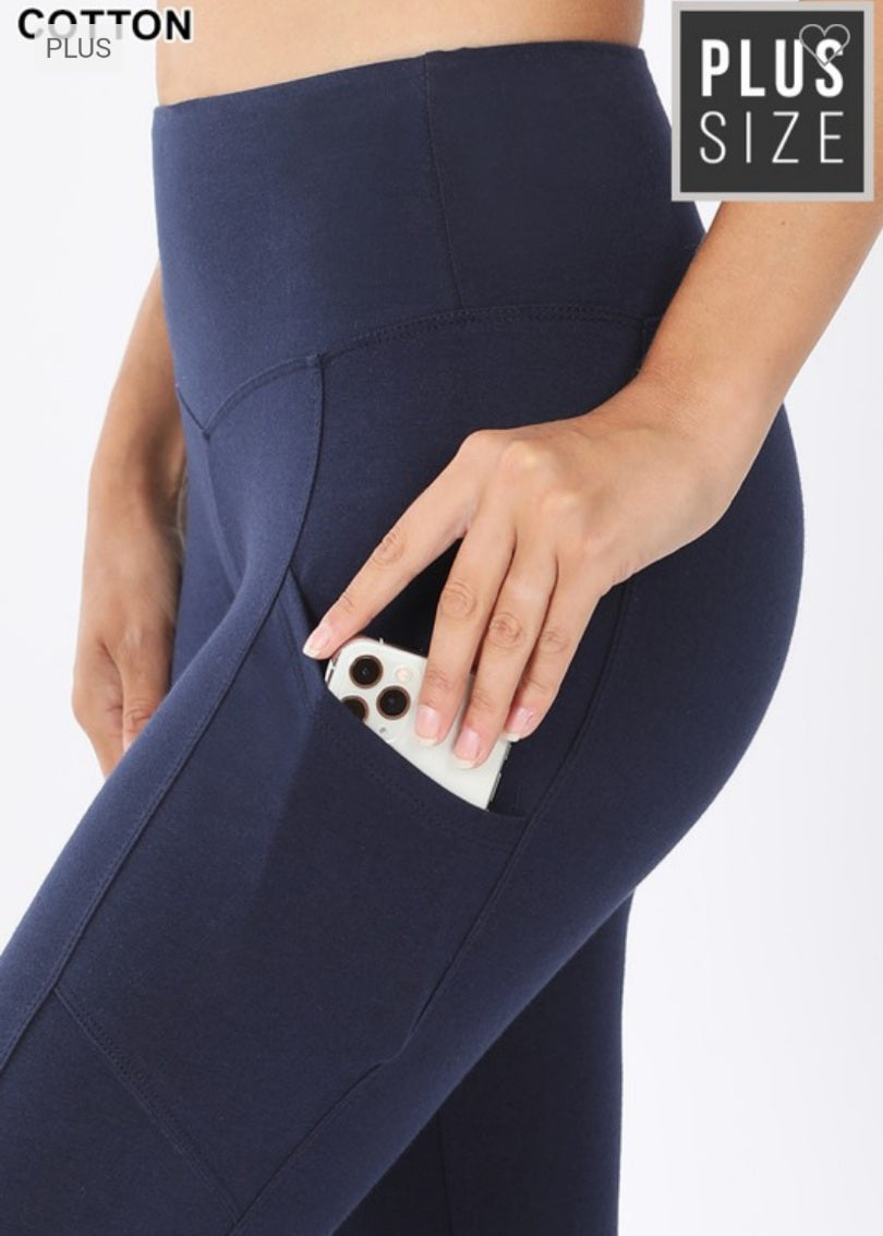 + Cotton Wide Waistband Pocket Leggings