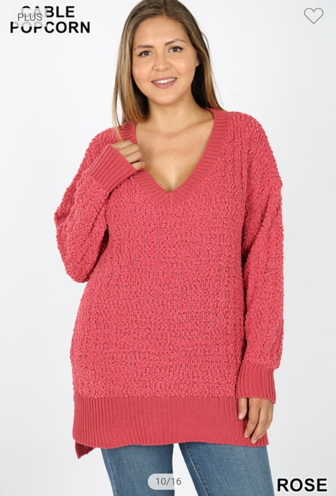 + V-Neck Cable Popcorn Sweater