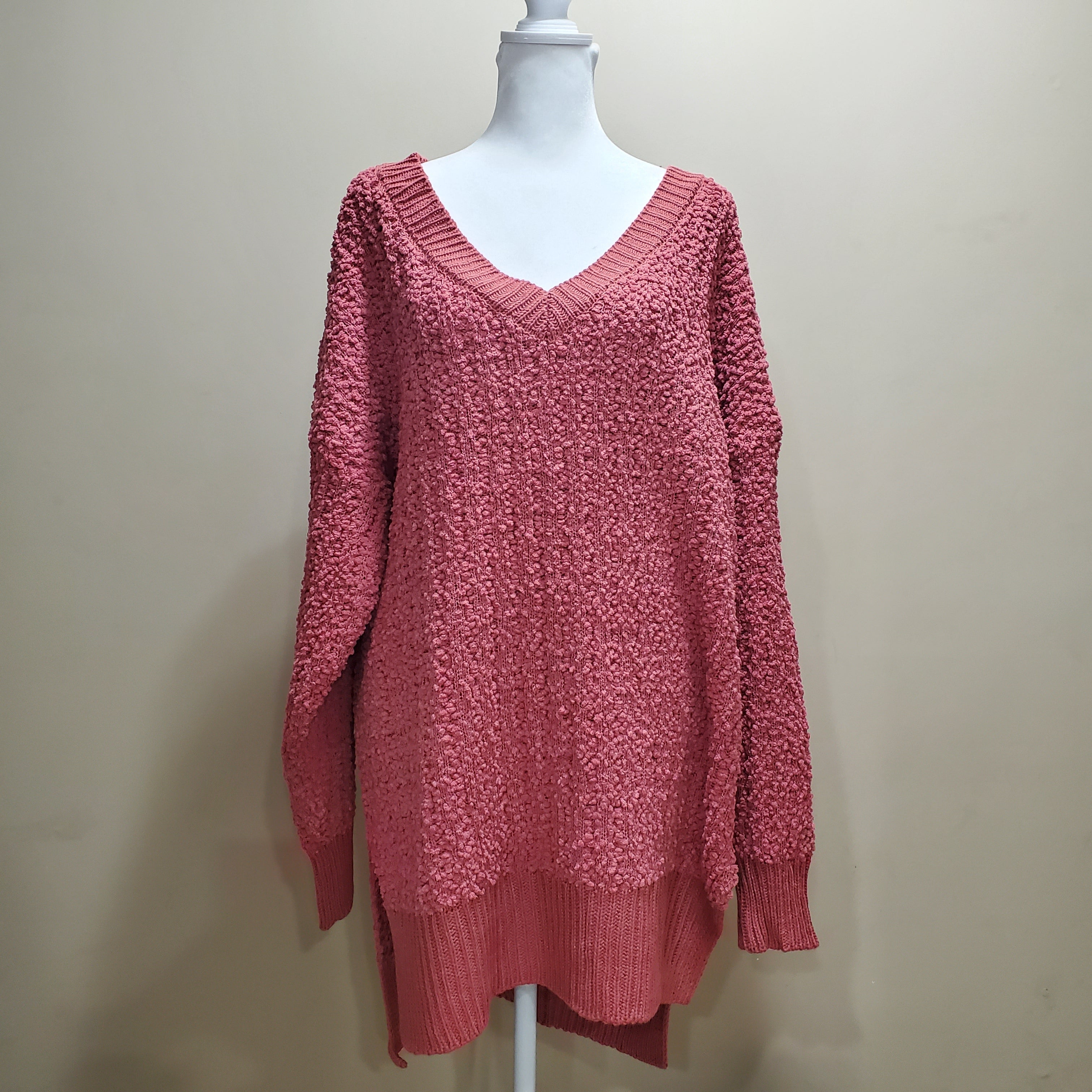 + V-Neck Cable Popcorn Sweater