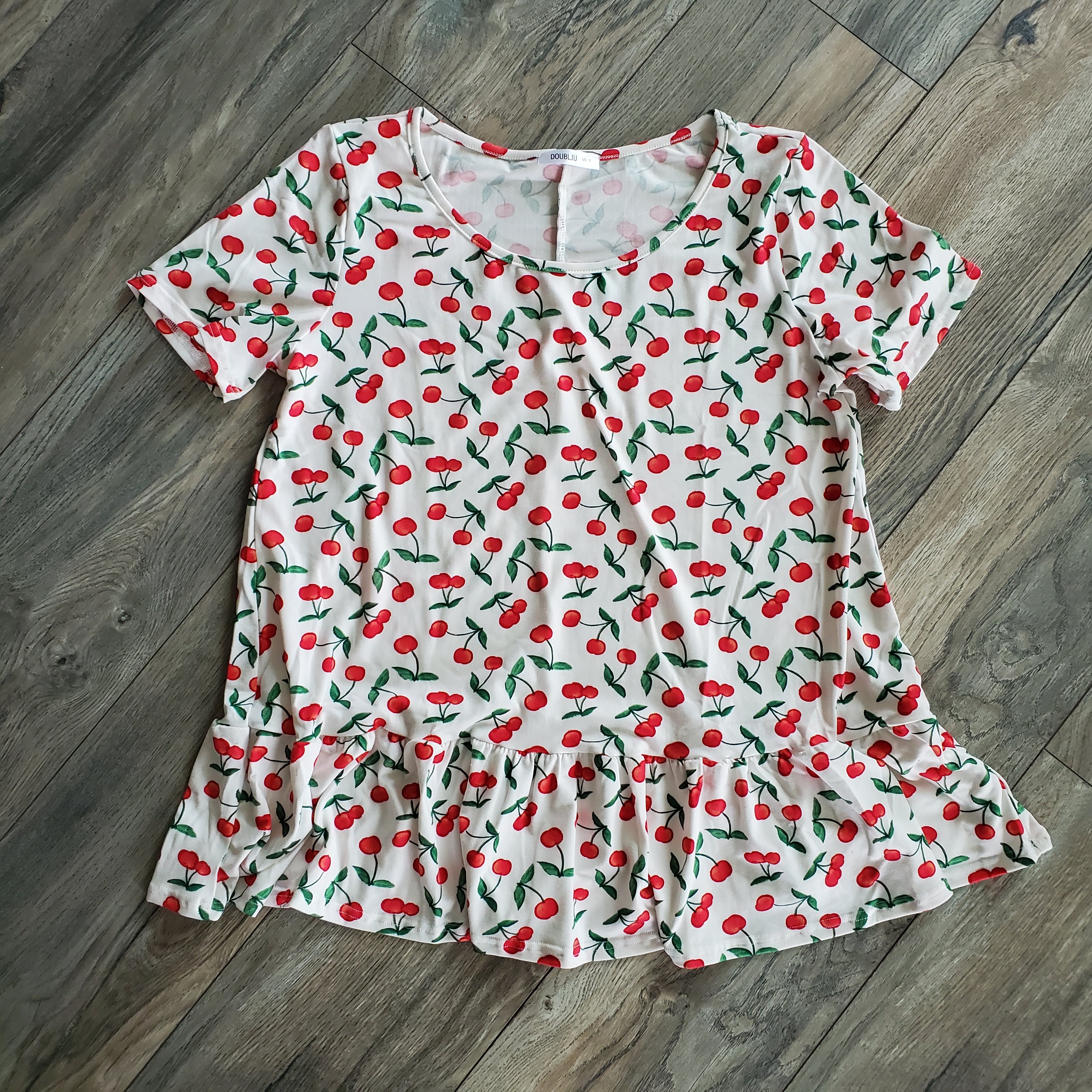 Short Sleeve Peplum Cherry Top