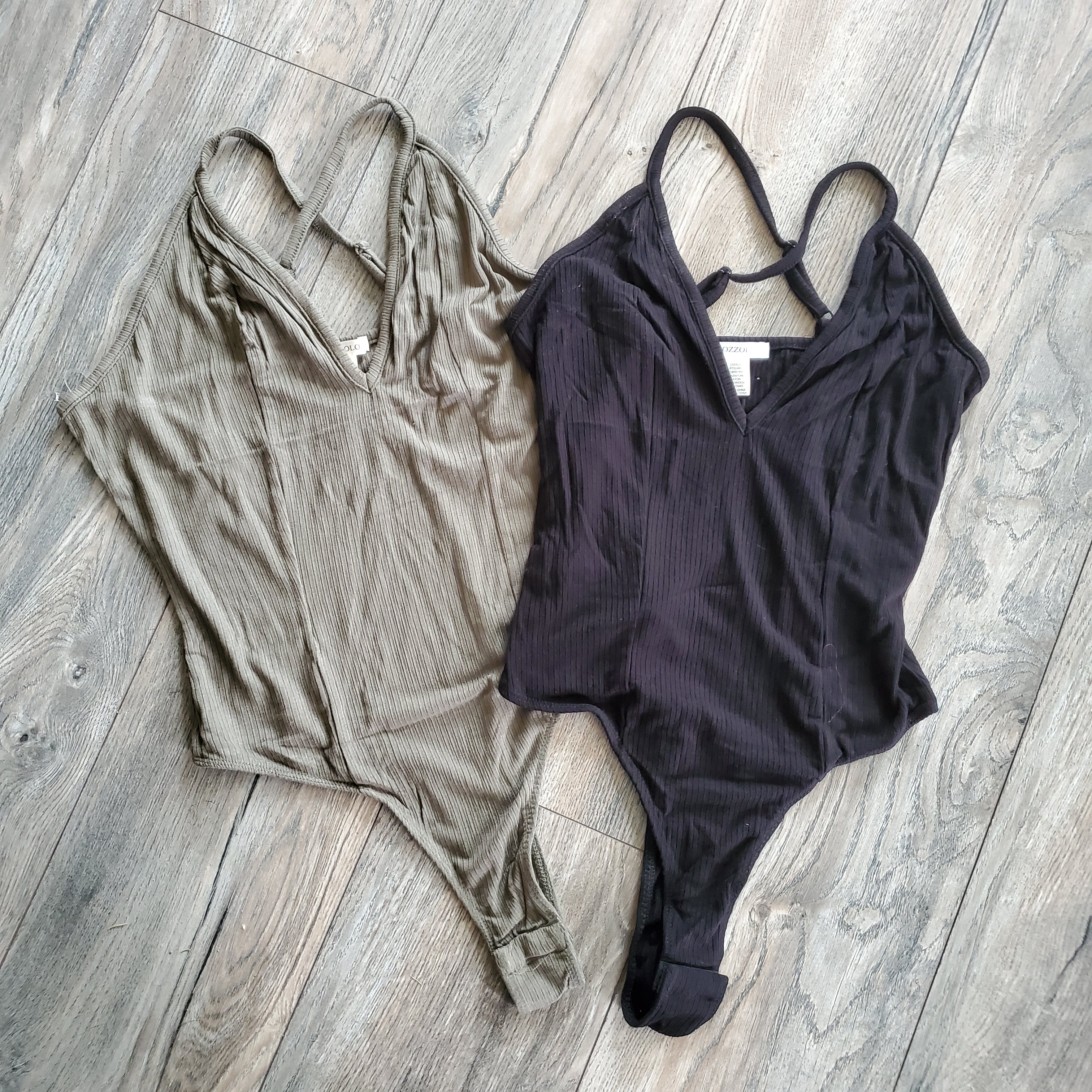 Plunged V-Neck Ribbed Bodysuit