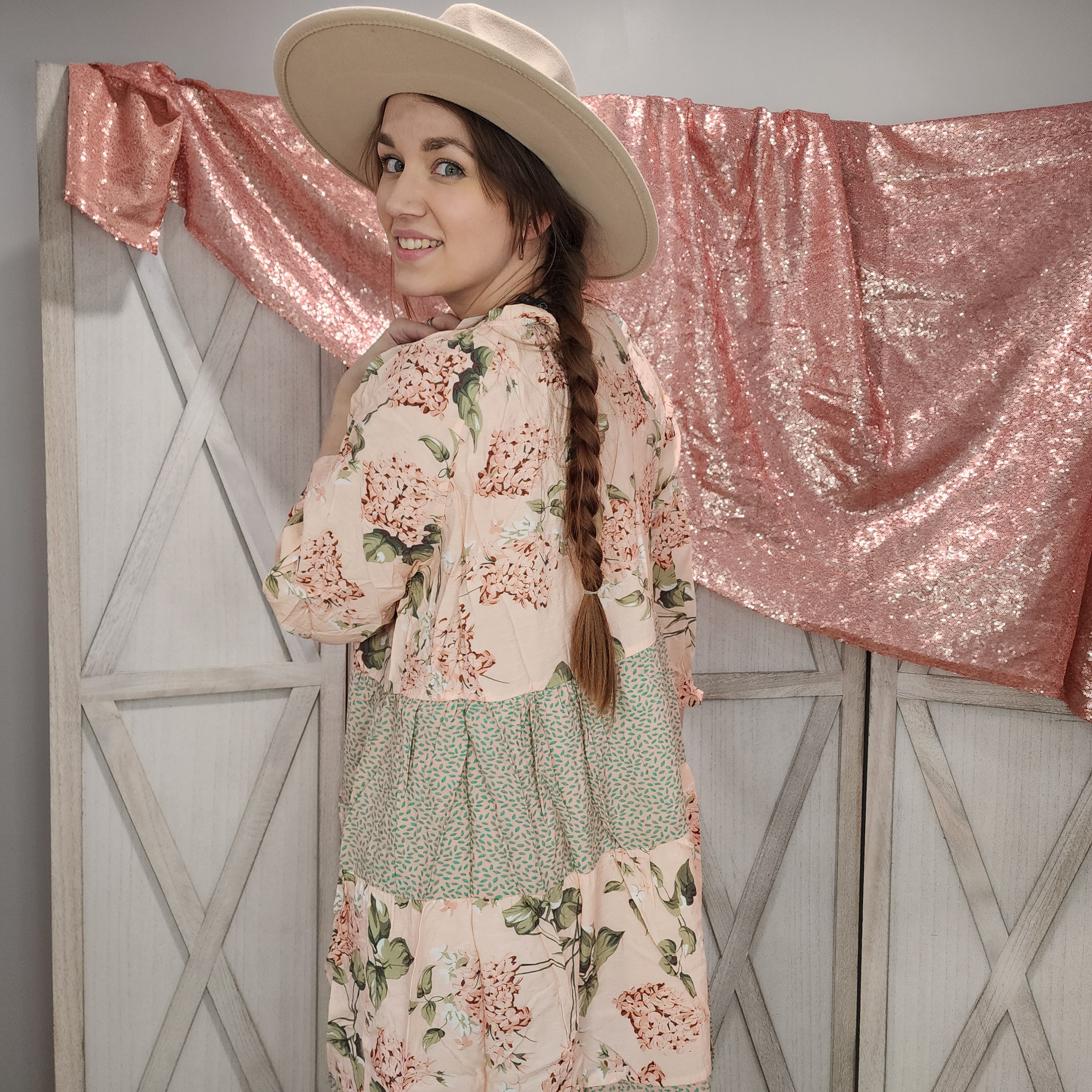 Floral Mixed Print Peasant Dress
