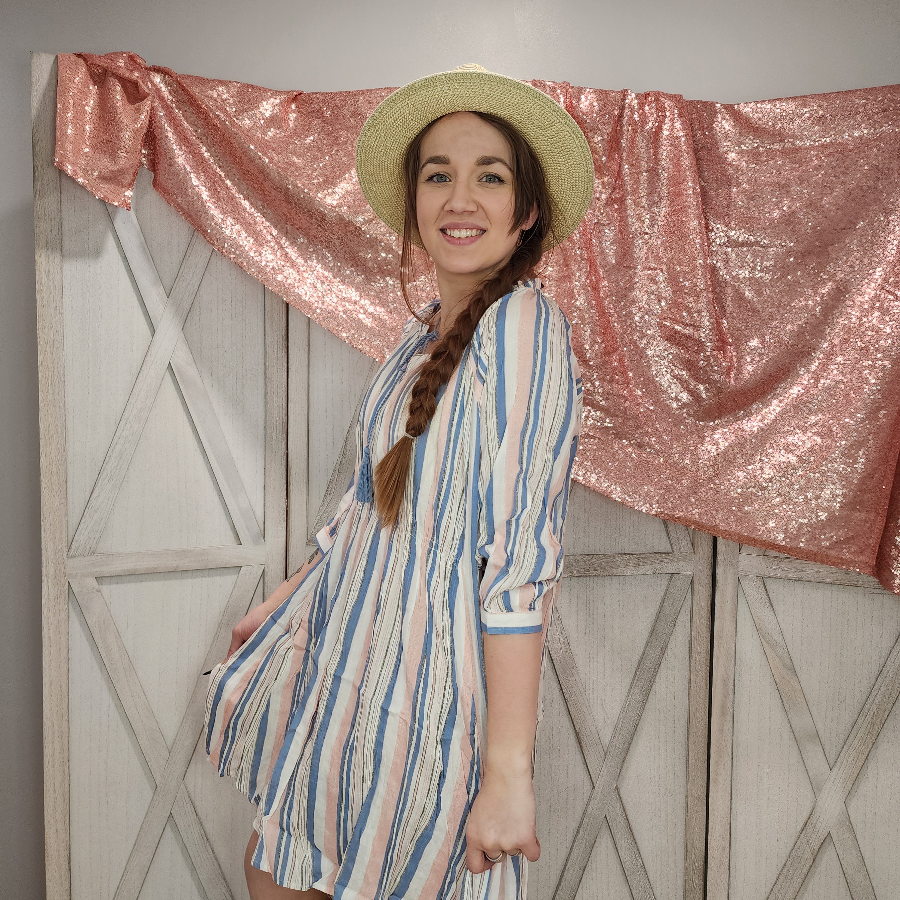 Striped Ruched Detail Dress